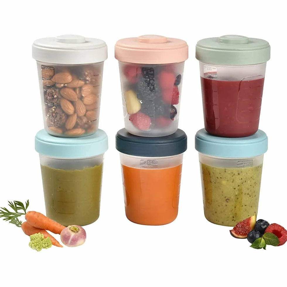 BÉABA, Zestaw 6 pojemników do przechowywania, klipsy, pojemniki do układania w stos, 100% hermetyczne, zamrażanie, mleko matki, 6 x 250 ml