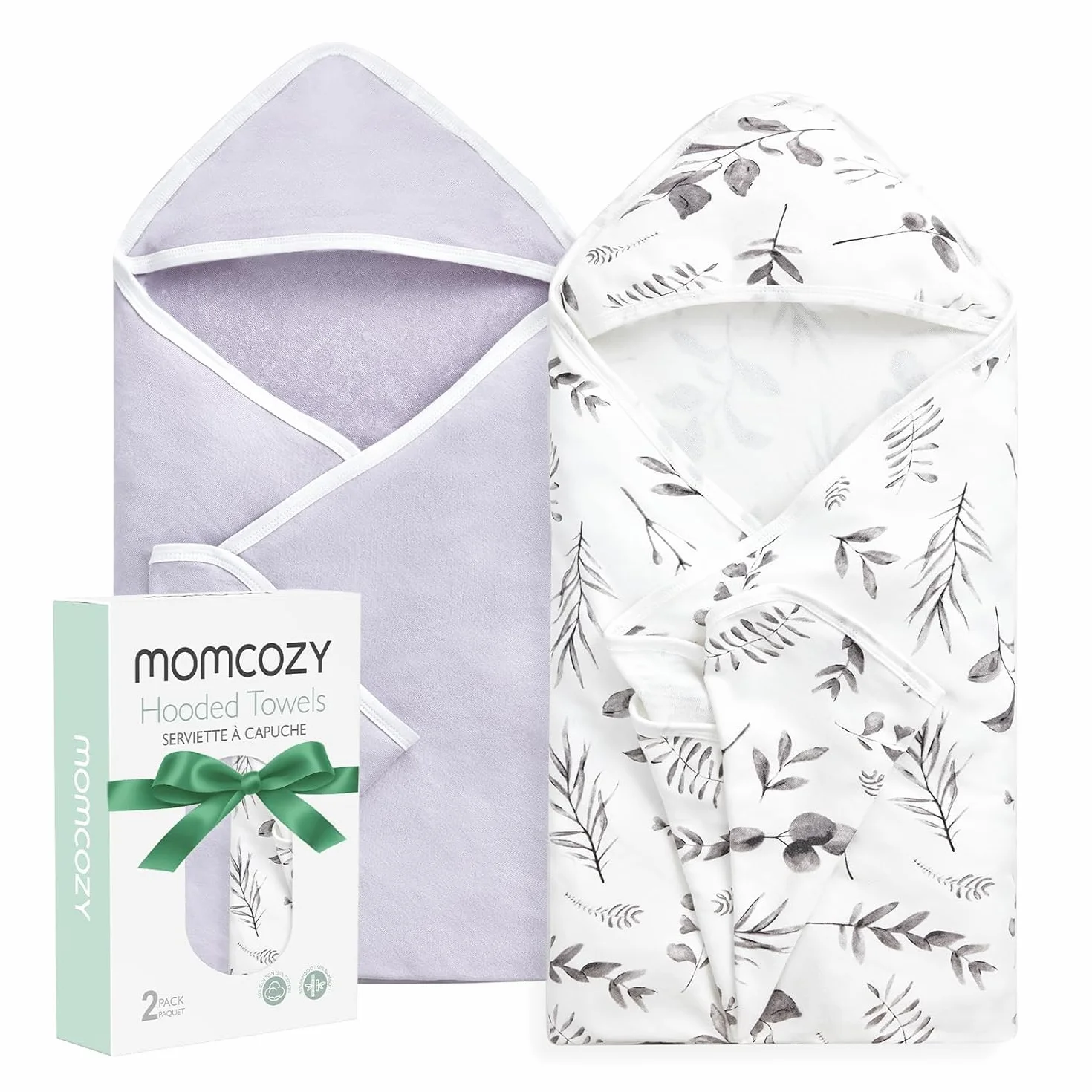 momcozy Ręcznik kąpielowy z kapturem dla niemowląt, 2 sztuki, ręcznik kąpielowy z kapturem i bawełnianym materiałem frotte, duży 90 x 90 cm, zestaw ręczników kąpielowych dla chłopców / dziewczynek, od