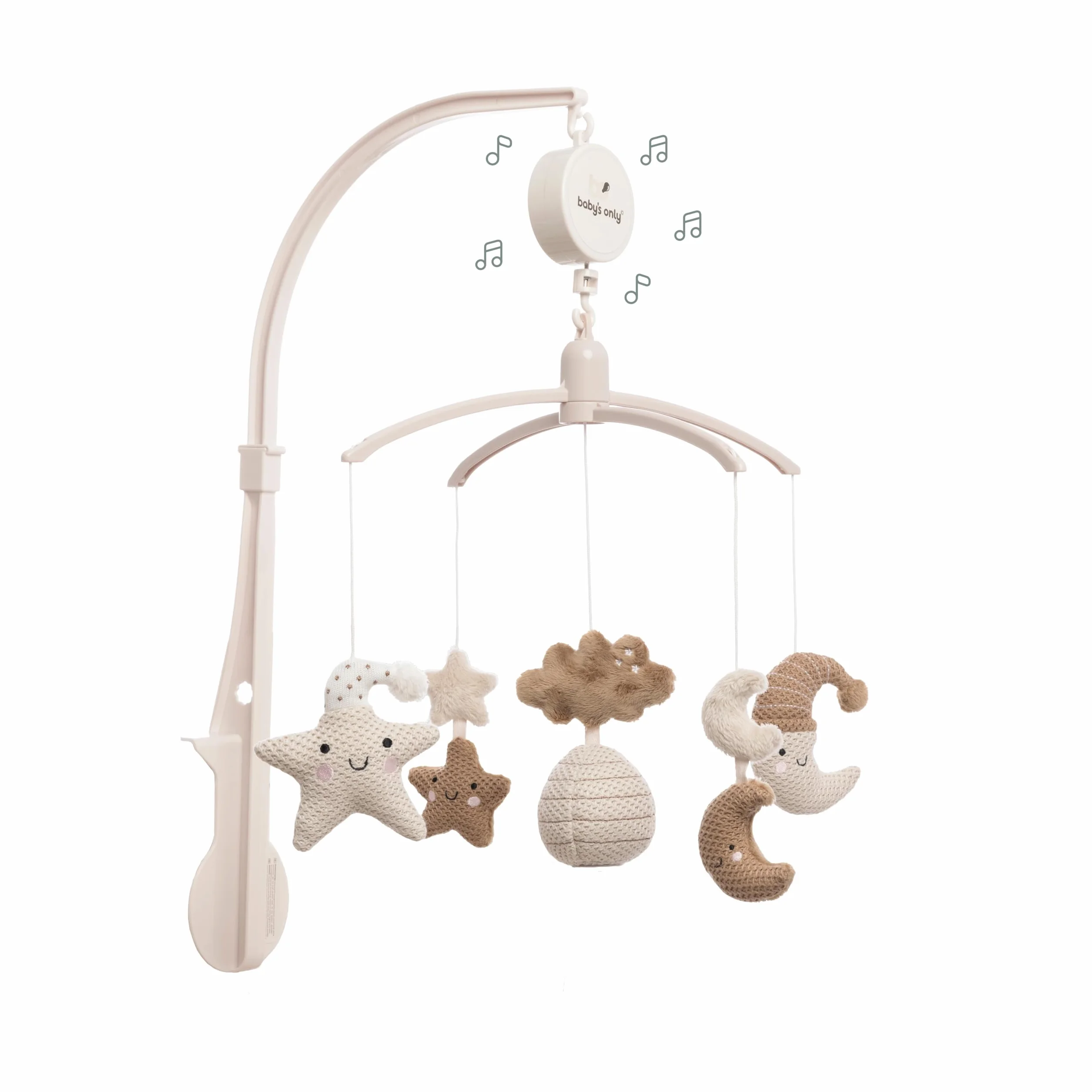 Baby's Only - Karuzela muzyczna Heaven dla niemowląt - Z figurkami dzianinowymi - Pozytywka z muzyką - Karuzela dla niemowląt z muzyką - Dla chłopców i dziewczynek - Clay/Warm Linen