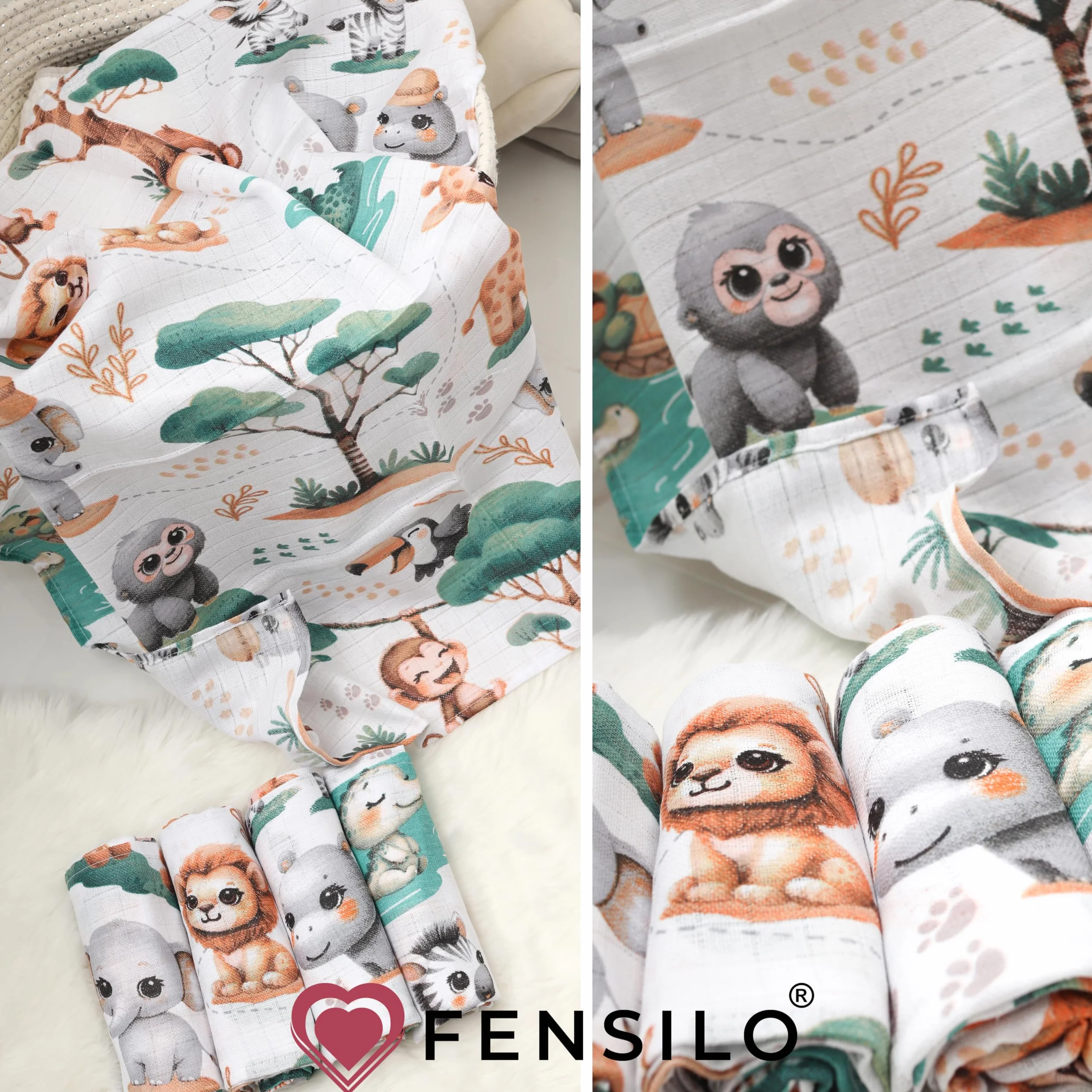 FENSILO Chusteczki muślinowe dla niemowląt | ściereczki do plucia | pieluchy z muślinu - 5 sztuk w opakowaniu 70 x 80 cm dla niemowląt i noworodków|chusteczki muślinowe dla chłopców i dziewczynek |