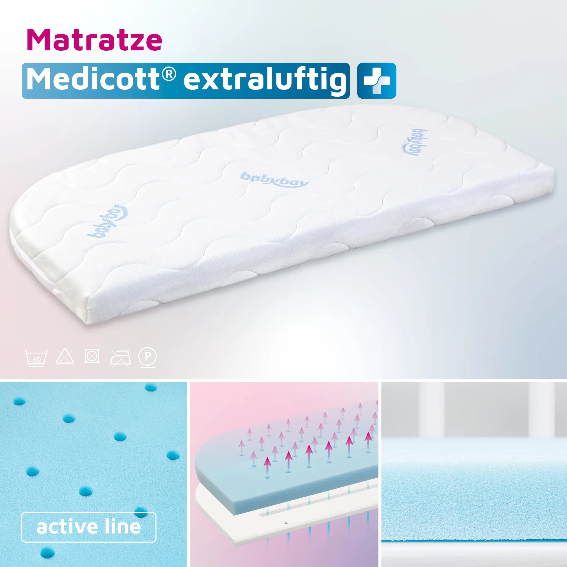 Babybay Materac Medicott do Maxi i Boxspring Biały, wielokolorowy, jeden rozmiar, Babybay_160533