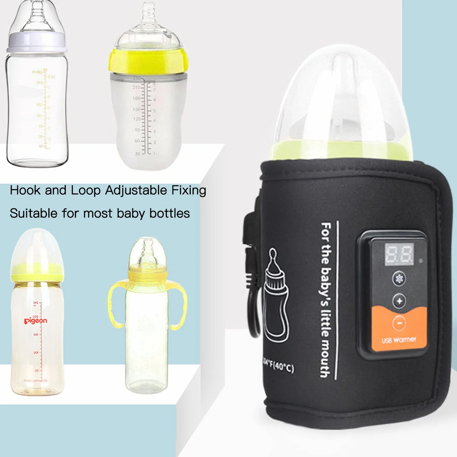 Podgrzewacz do Butelek USB 10 W Kieszonkowy Termostat do Butelek Przenośny Podgrzewacz do Butelek z Wyświetlaczem LCD ze smyczą z Haczykiem i pętelką, Podróżny Podgrzewacz do