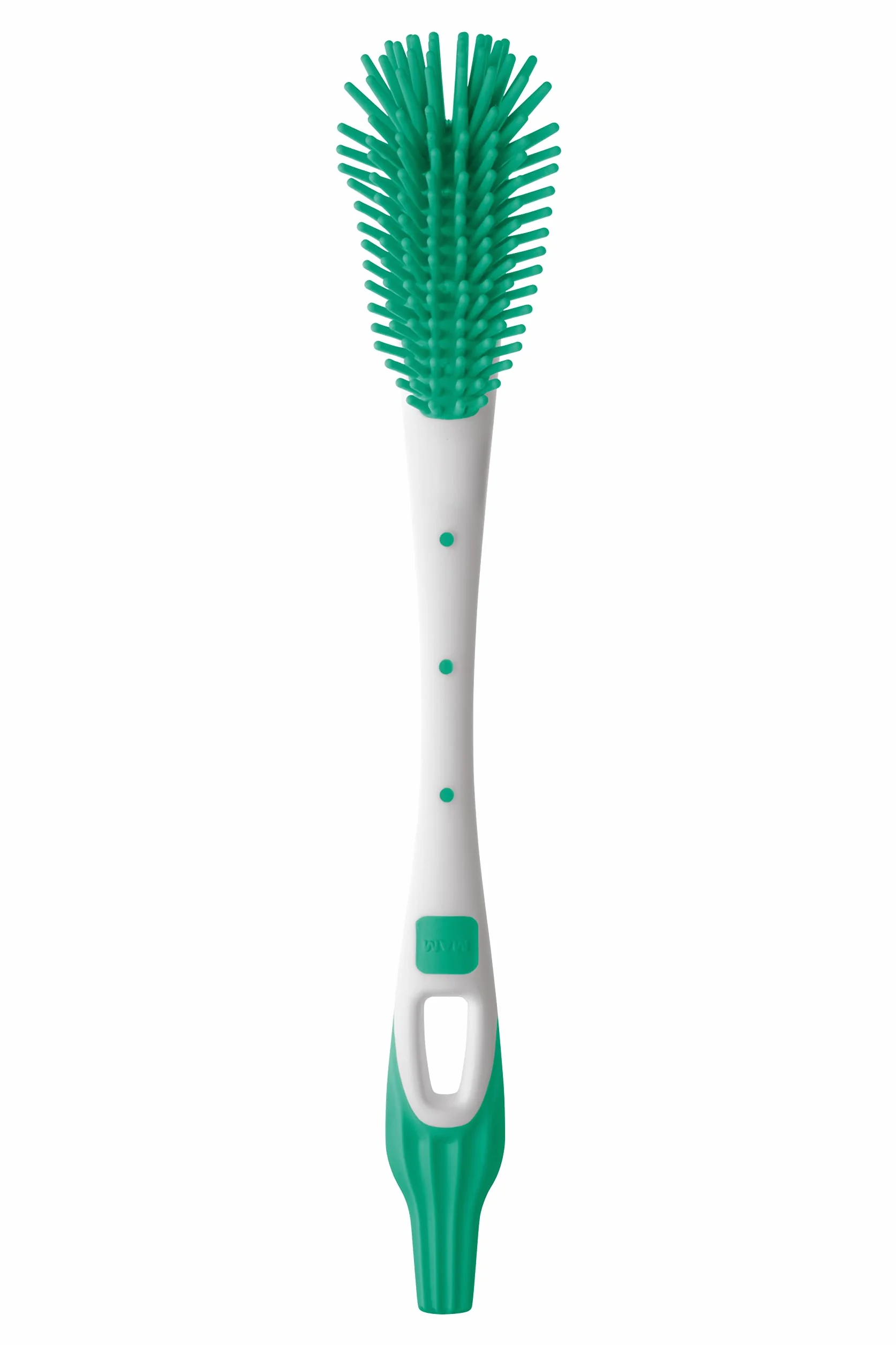 MAM Szczotka do butelek Soft Brush z bardzo miękkim włosiem, szczotka pasuje do każdego kształtu butelki, ze specjalną szczotką ssącą do czyszczenia odkurzaczy, 0+ miesięcy, niebieska