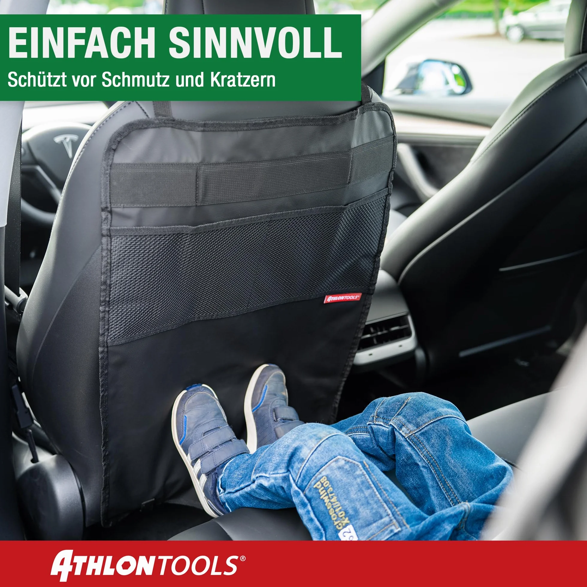 ATHLON TOOLS Mata ochronna na oparcie z powłoką, wzmocniona – z kieszeniami z siatki – odporna na zabrudzenia, łatwa w utrzymaniu i odporna na działanie wody, Czarny - 1 szt.