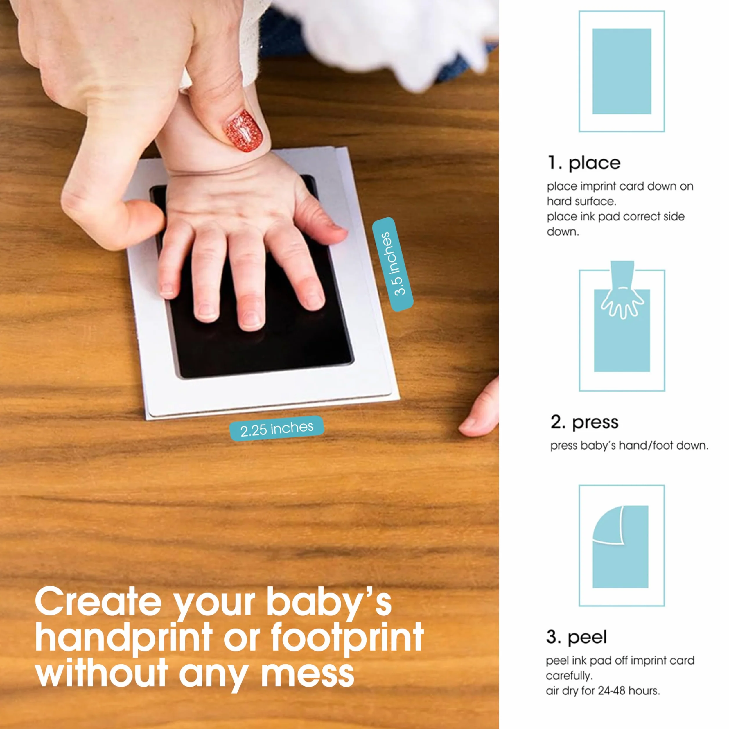 Pearhead Newborn Baby Handprint or Footprint "Clean-Touch" Ink Pad, 2 Uses, Pink
