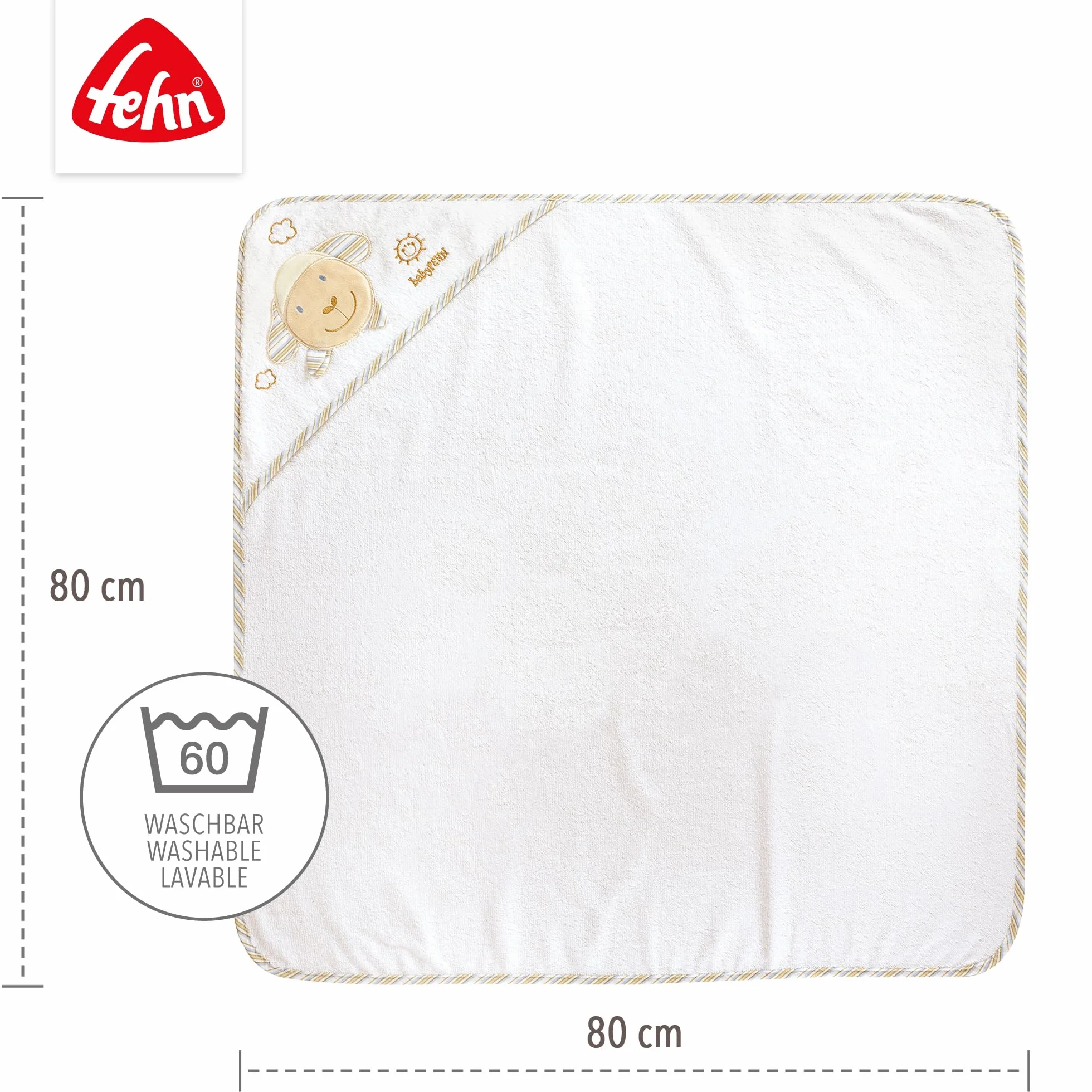 Fehn 397086 Ręcznik Kąpielowy Z Kapturem Babylove Dla Niemowląt Od 0 Miesięcy, 80 X 80 cm, Beżowy, Owca