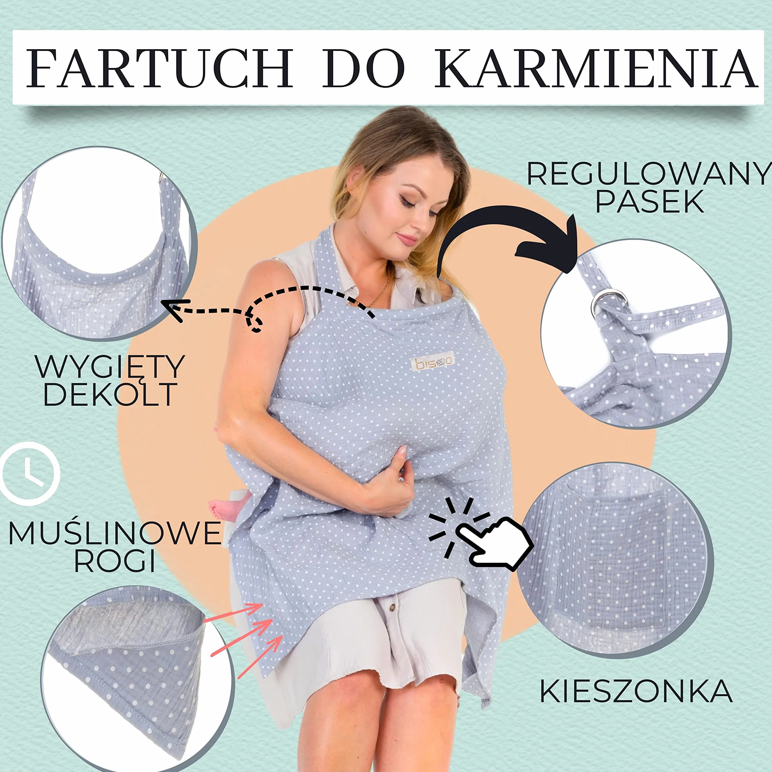 Bisoo Chusta do Karmienia z 100% Muślinu - Regulowana i Oddychająca Wielofunkcyjne Narzuta do Dyskretnego Karmienia Piersią i Dołączoną Torbą - Baby Blue