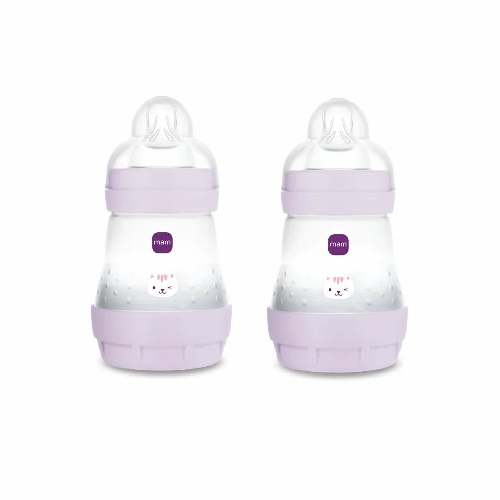 MAM Butelka do karmienia Easy Start antykolowa, zestaw 2 sztuk, z silikonowym smoczkiem SkinSoftTM, 0+ miesięcy, 160 ml, różowy
