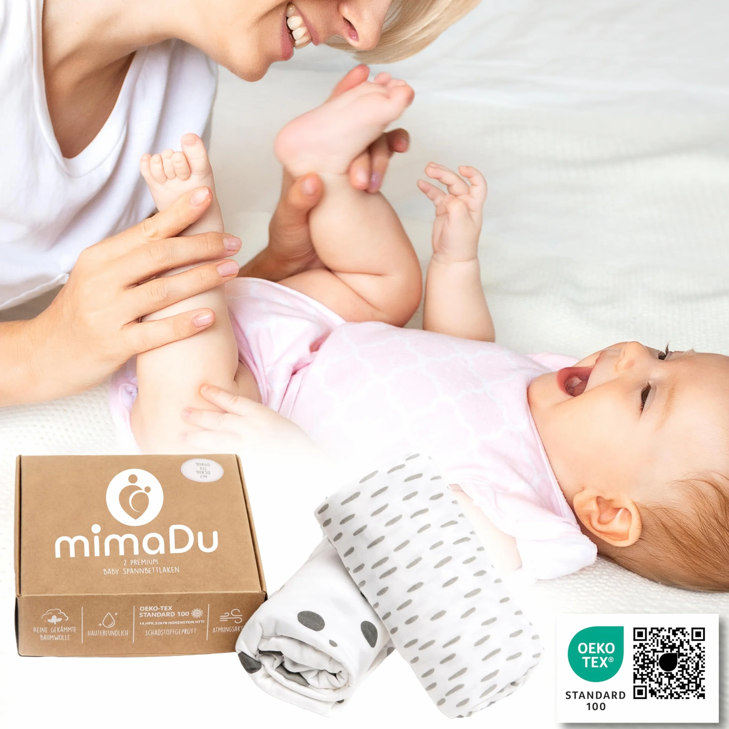 mimaDu - Zestaw 2 prześcieradeł z gumką z bawełny OekoTex 75 x 35 cm również na 70 x 32, 70 x 37, 70 x 30 - prześcieradła z gumką do wózków dziecięcych, wózków wiklinowych, kosza Mojżesza