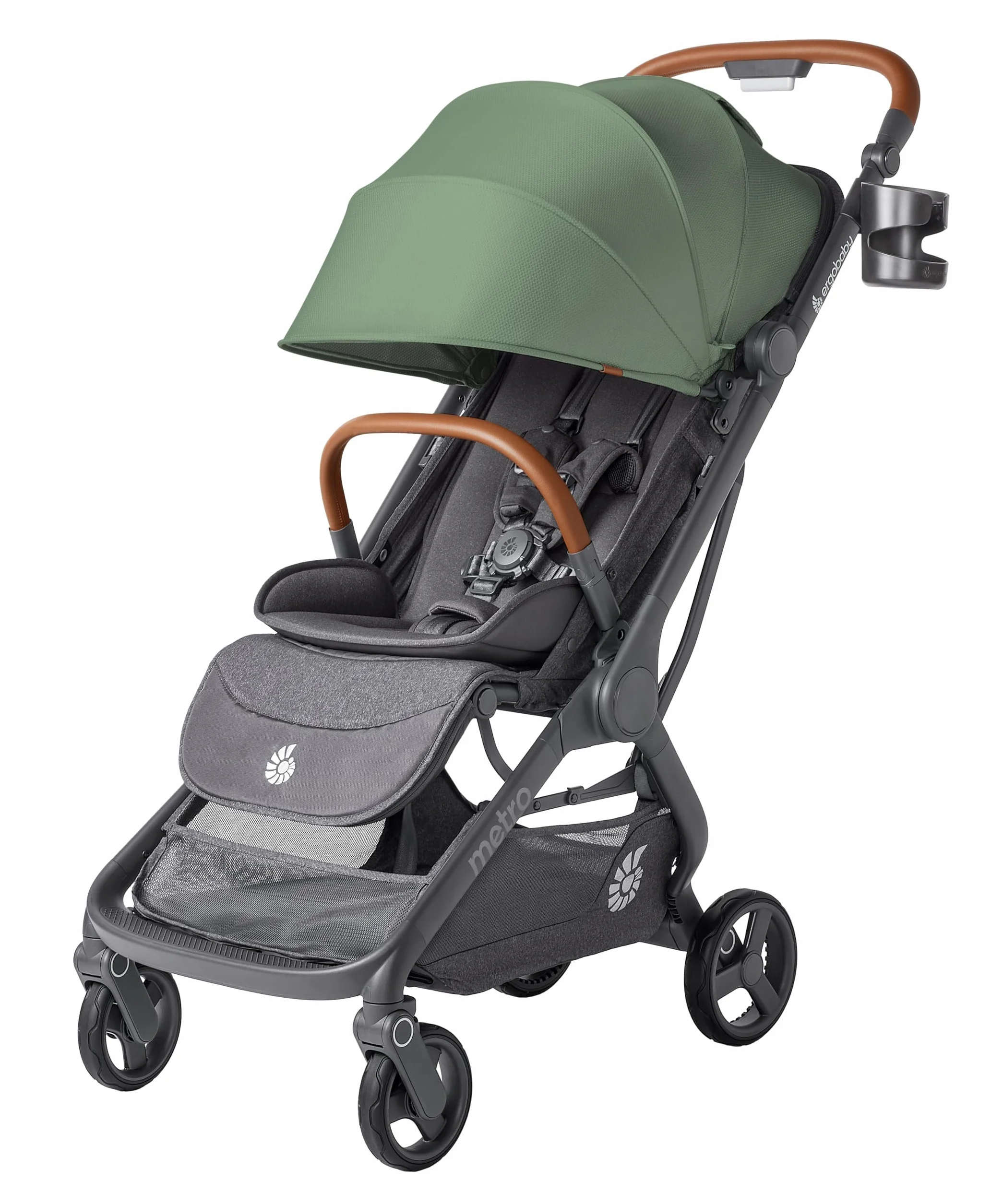 Ergobaby Metro3 Deluxe wózek dziecięcy z funkcją leżenia, wózek dziecięcy od urodzenia do 22 kg (0-4 lata), składany jedną ręką i kompatybilny z fotelem samochodowym, zielony Willow Green