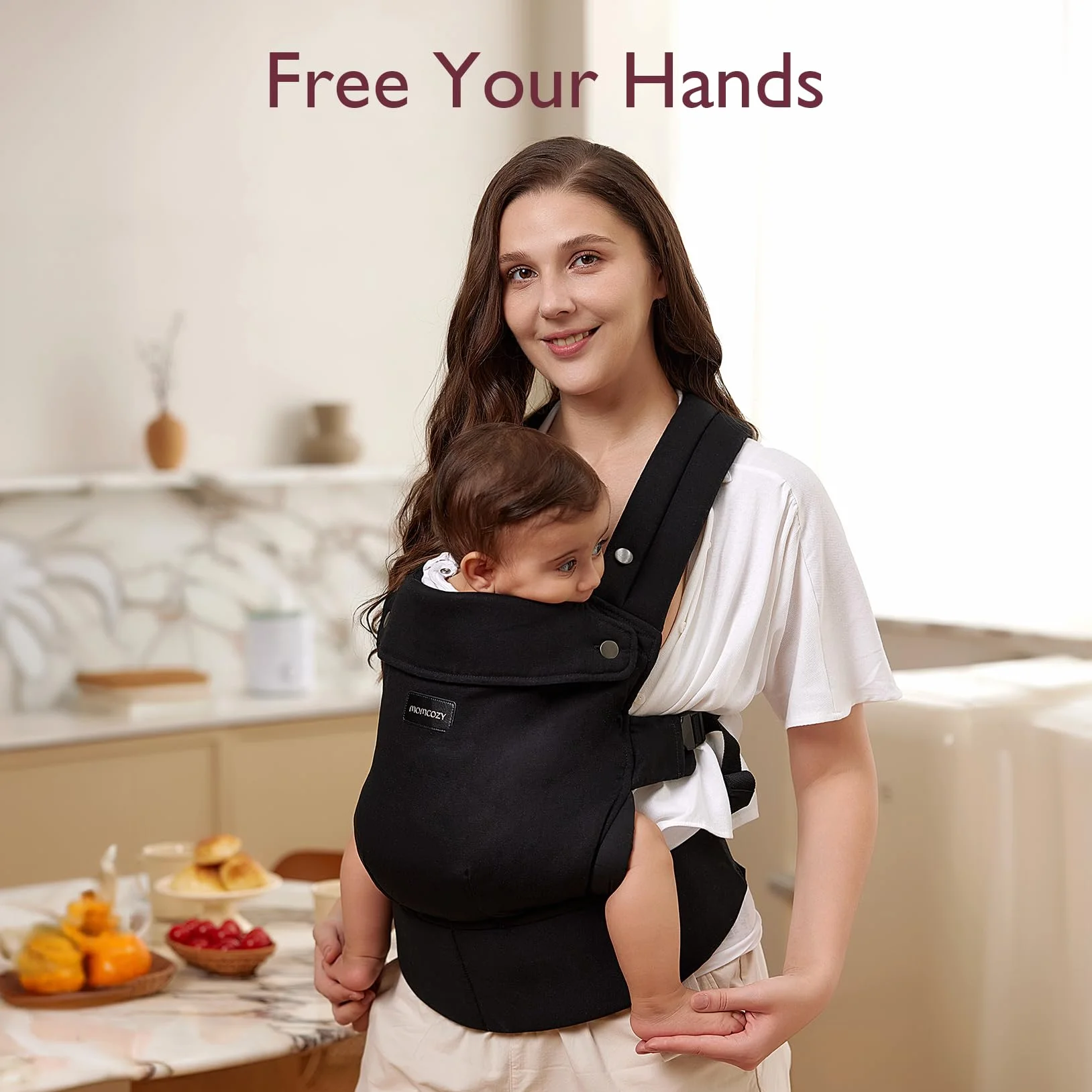 Chusta Momcozy - ergonomiczna, wygodna i lekka, dla dzieci w wieku od 3 do 20 kg (3-24 miesiące), łatwa do noszenia, idealna dla rodziców bez użycia rąk, czarna