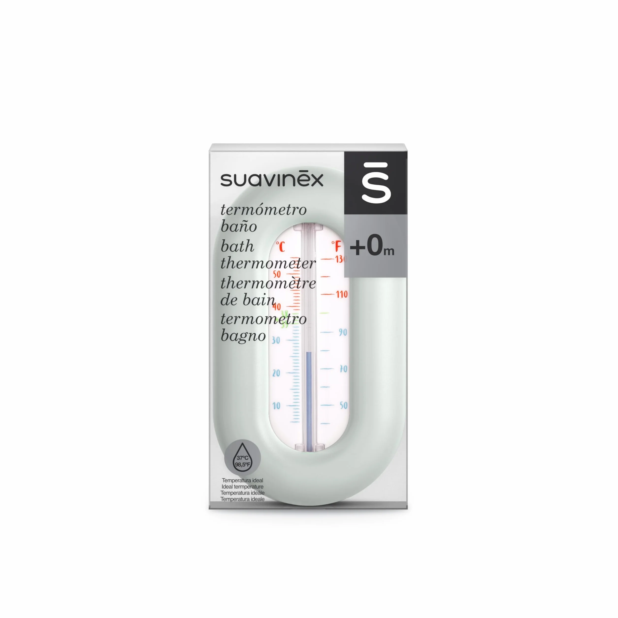 Suavinex, Termometr do kąpieli dla niemowląt, bez rtęci, bez baterii, precyzyjny, wytrzymały, szybki i ze skalą kolorów, stopnie °C i ºF, pływające na wodzie +0 M, wzór ptaków, zielony