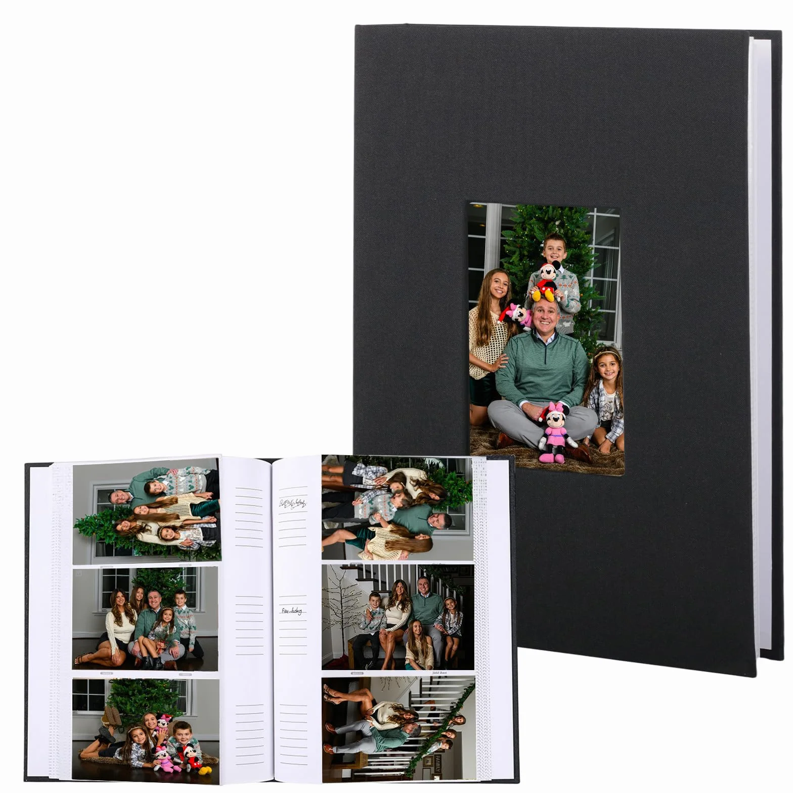 Album na zdjęcia Leinen 10x15 cm (4x6 cali) na 300 zdjęć z okienkiem i miejscem na opis - Czarny album do wklejania zdjęć na wesele, dla rodziny, dla dziecka