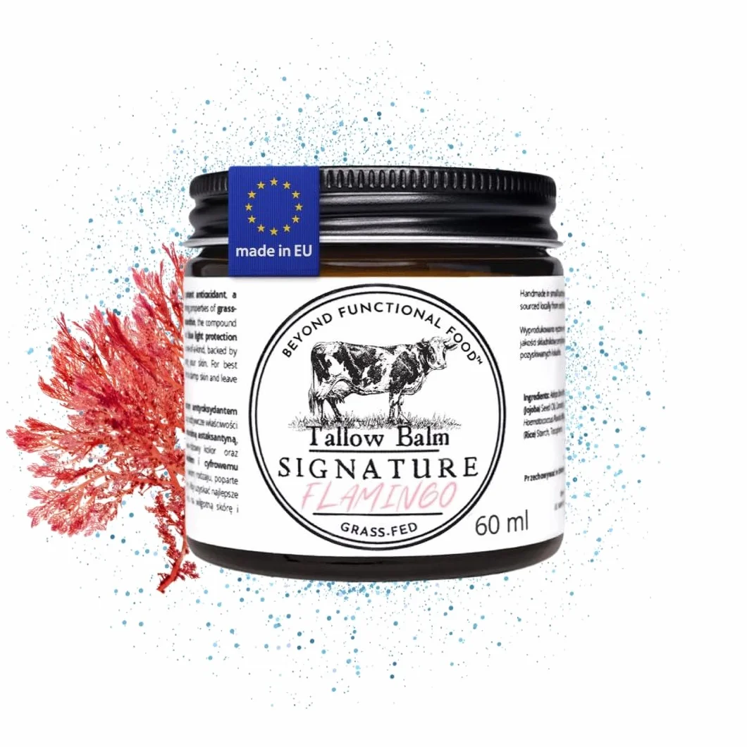 Flamingo Beef Tallow Balm - Balsam z łojem wołowym przeciw cyfrowemu starzeniu - Krem z astaksantyną i antyoksydantami - Ochrona przed niebieskim światłem - 60 ml