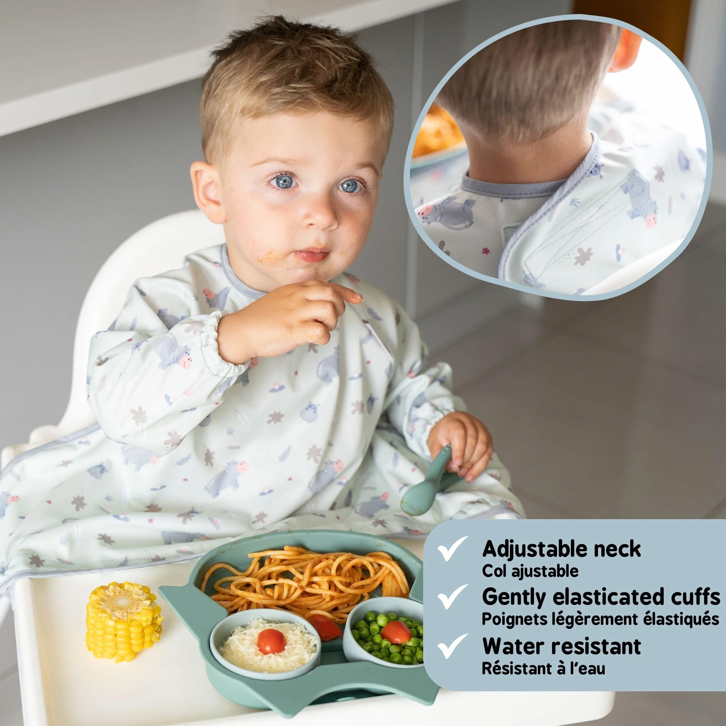 Tidy Tot Weaning Bib długie rękawy wodoodporny kombinezon śliniak pokrowiec i łapacz