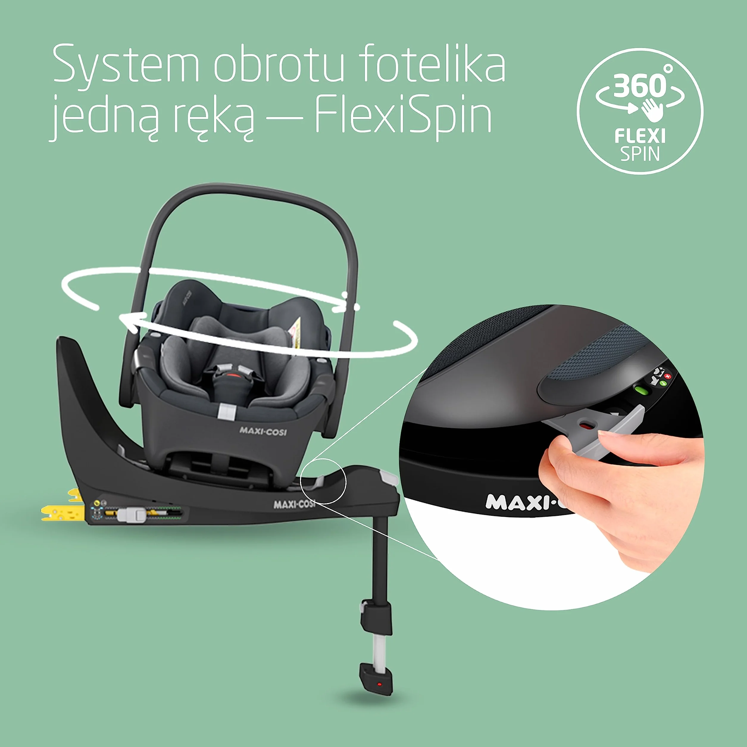 Maxi-Cosi Baza FamilyFix 360 i-Size, Obrotowy Fotelik Samochodowy System, Obrotowa Baza ISOFIX 360, 0–4 lata (40–105 cm), System FlexiSpin, Kontrola obracania TravelSafe, Click & Go, Black