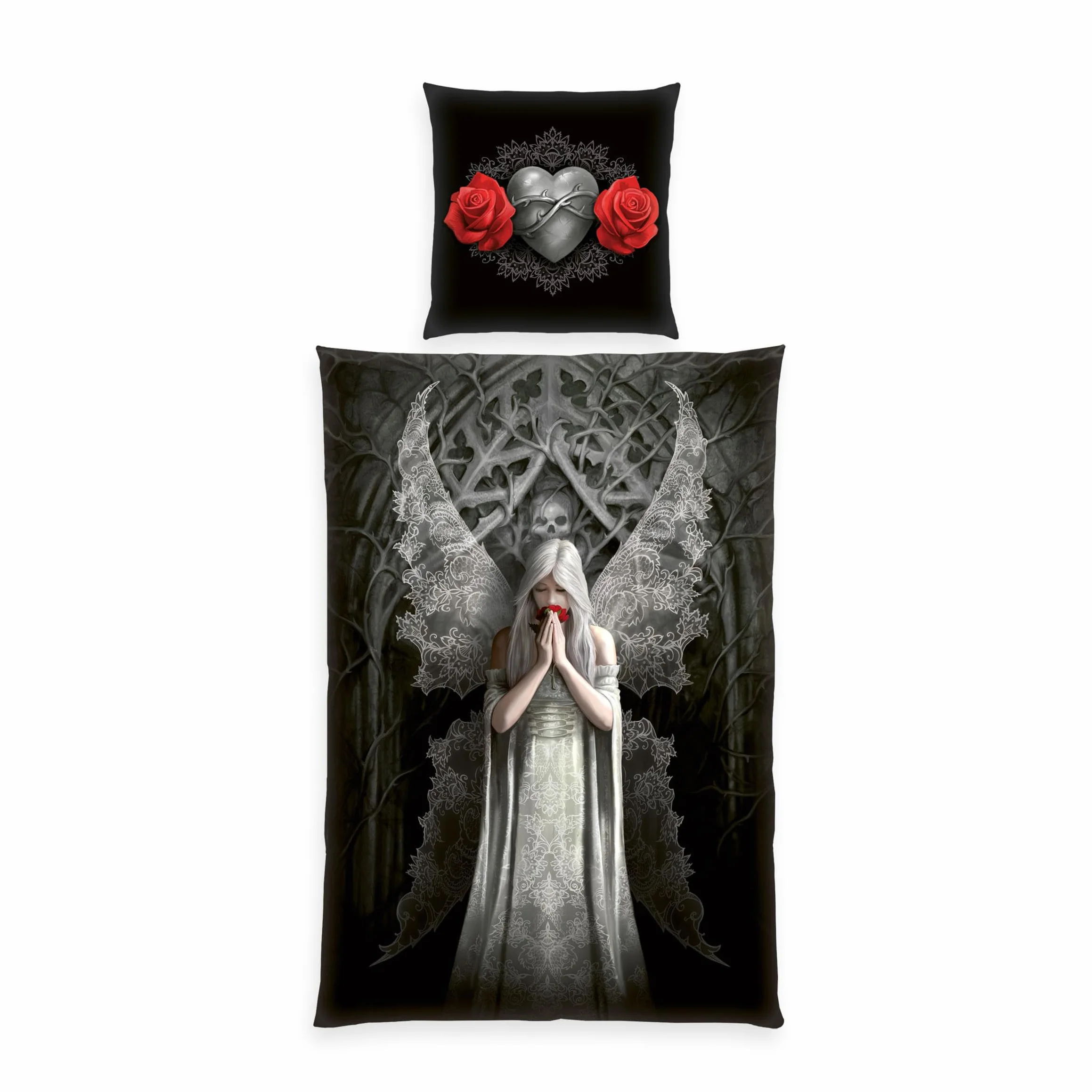 Anne Stokes pościel, poszewka na poduszkę ok. 80 x 80 cm, poszwa na kołdrę ok. 135 x 200 cm, z lekko poruszającym się zamkiem błyskawicznym, 100% bawełna, Renforcé