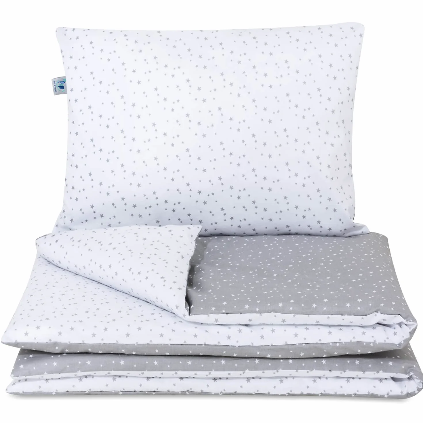 Pepi – komplet pościeli dla niemowląt – 120 x 90 cm, kołdra dziecięca i poduszka 60 x 40 cm, 100% bawełna, antyalergiczna, kołdra i poduszka – Grey Galaxy