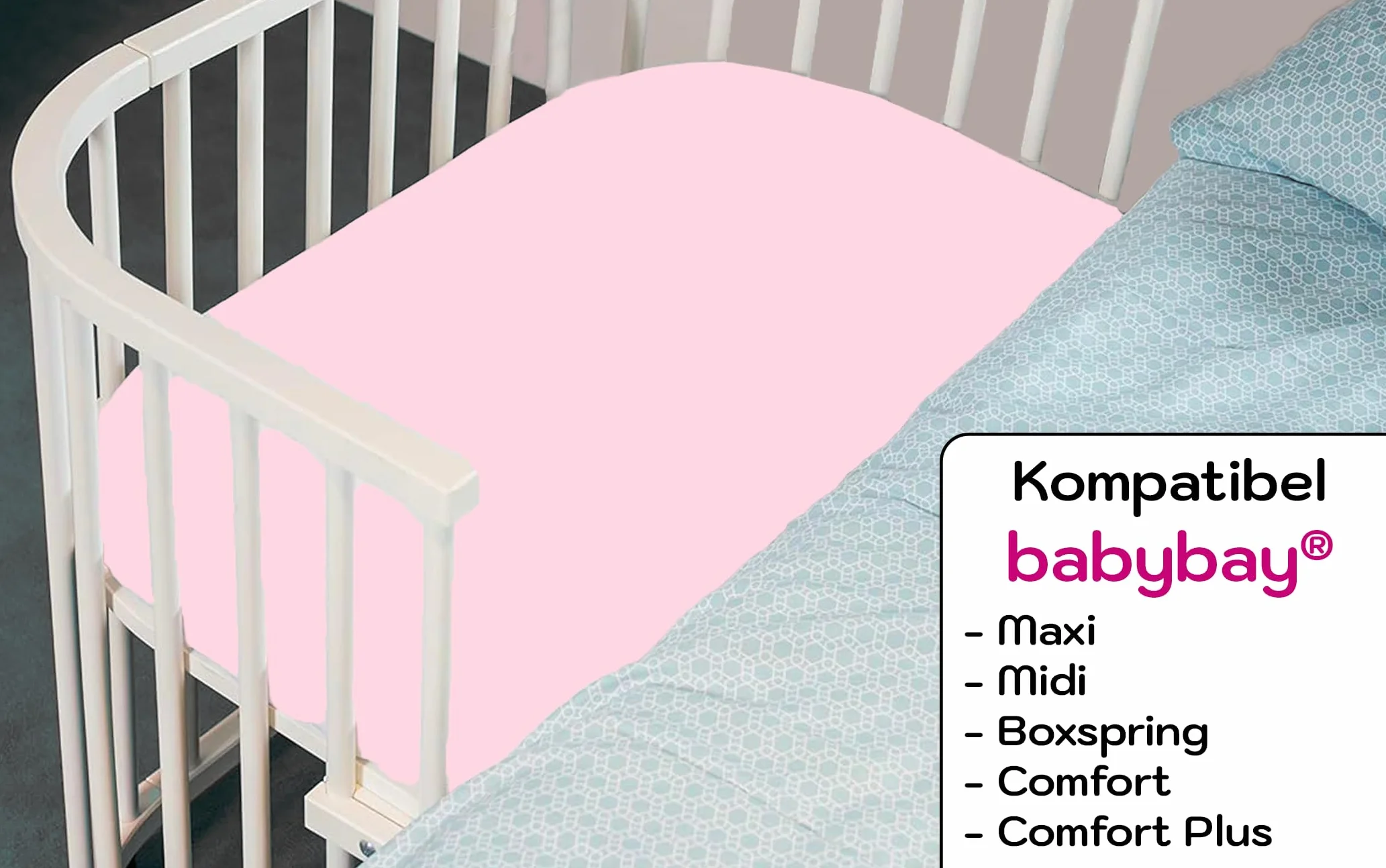 BabyBay prześcieradło z gumką X2 + ochraniacz na materac X1-50 x 89 cm, prześcieradło z gumką dla niemowląt, kompatybilne z Maxi, Midi, Boxspring, Comfort, Comfort Plus, 100% bawełna (białe/różowe, 50
