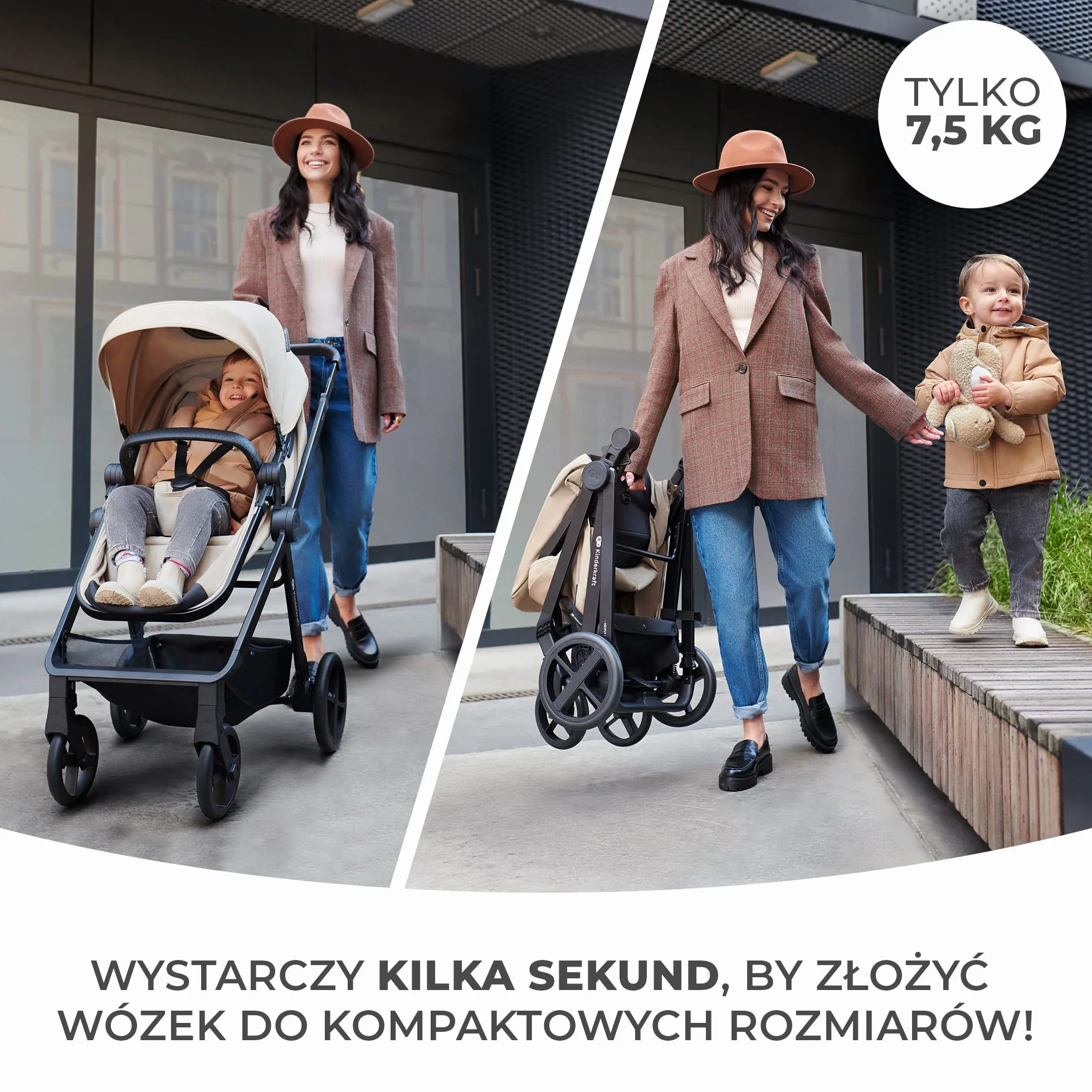 Kinderkraft NEWLY 3w1, wielofunkcyjny wózek dziecięcy, Travel System, funkcja spacerówki, fotelik samochodowy, akcesoria, regulacja oparcia, filtr UPF50+, lekki, od urodzenia do 22 kg, szary