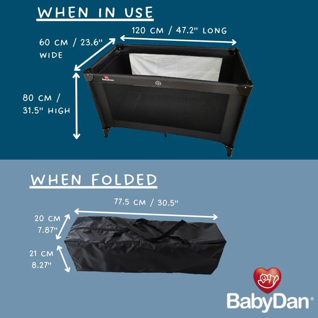 BabyDan Łóżeczko podróżne bardzo duże wymiary 60 cm x 120 cm - czarny