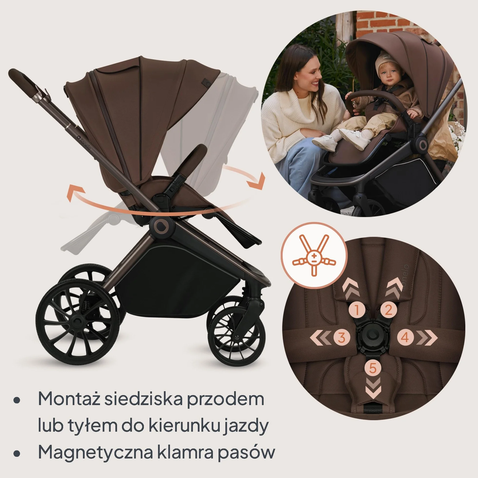 LIONELO Mika Plus 2 w 1 zestaw wózków dziecięcych: gondolka podróżna i wózek terenowy z zawieszeniem, osłona przeciwsłoneczna XXL UPF50+ wodoodporna, regulowane oparcie i podnóżek, kompaktowy