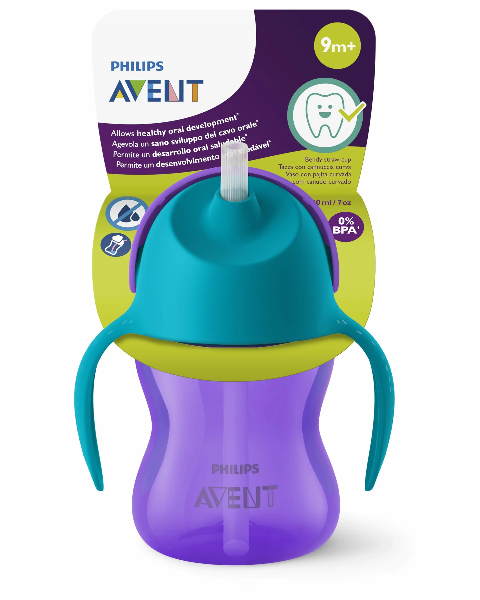Philips Avent Sippy Cup dla niemowląt i małych dzieci, wolny od BPA, 200 ml, fioletowy/niebieski (model SCF796/02)