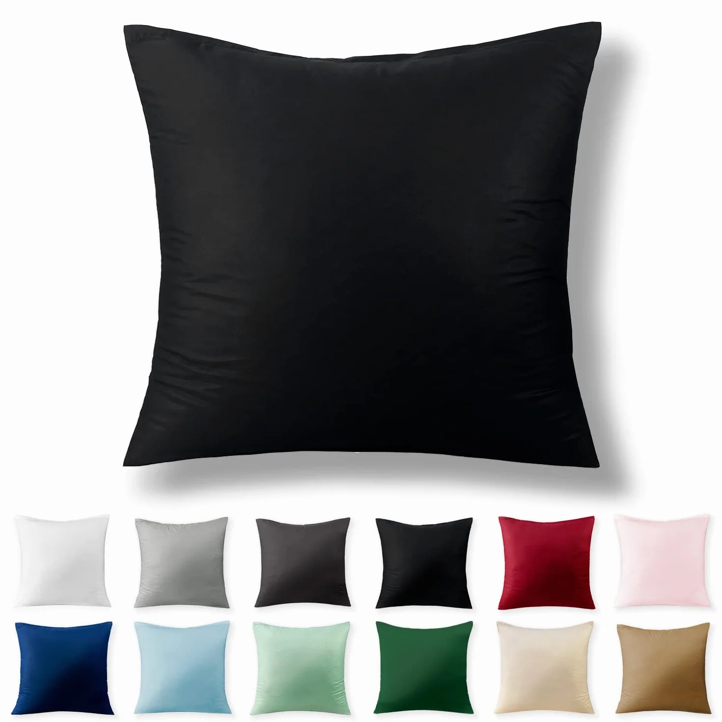 Alreya Renforcé Poszewka na poduszkę 60 x 60 cm – 100% bawełna, z zamkiem błyskawicznym YKK, super miękka poszewka na poduszkę, kolor Czarny (sama poszewka)
