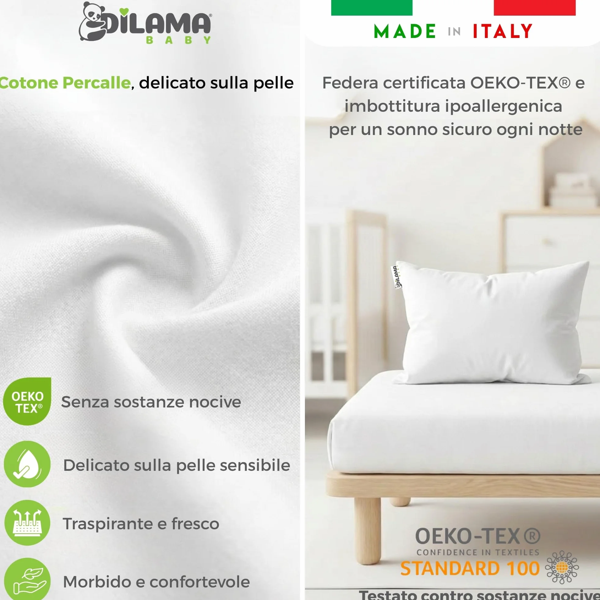 Dilamababy - Poduszka do łóżeczka dziecięcego z regulacją wysokości 40 x 60 cm - Poduszka dziecięca z poszewką na poduszkę 100% bawełna, antyroztoczowa, antyalergiczna - idealna dla dzieci w wieku 2 3