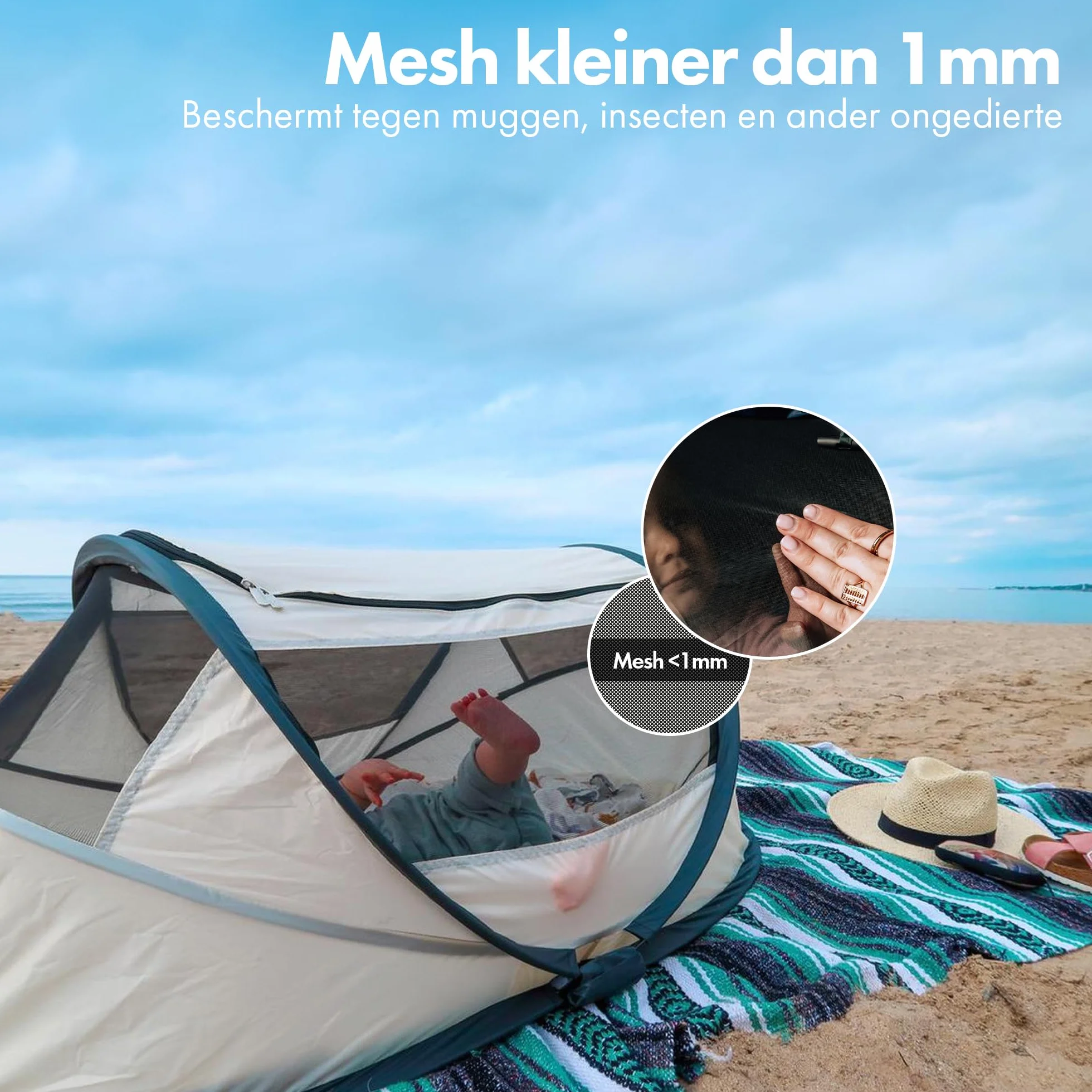 DERYAN Travel Cot łóżeczko turystyczne - BabyBox - Pop up - lekkie, kompaktowe i składane - składane - składane w zaledwie 2 sekundy - z moskitierą i torbą do przenoszenia (śmietana)