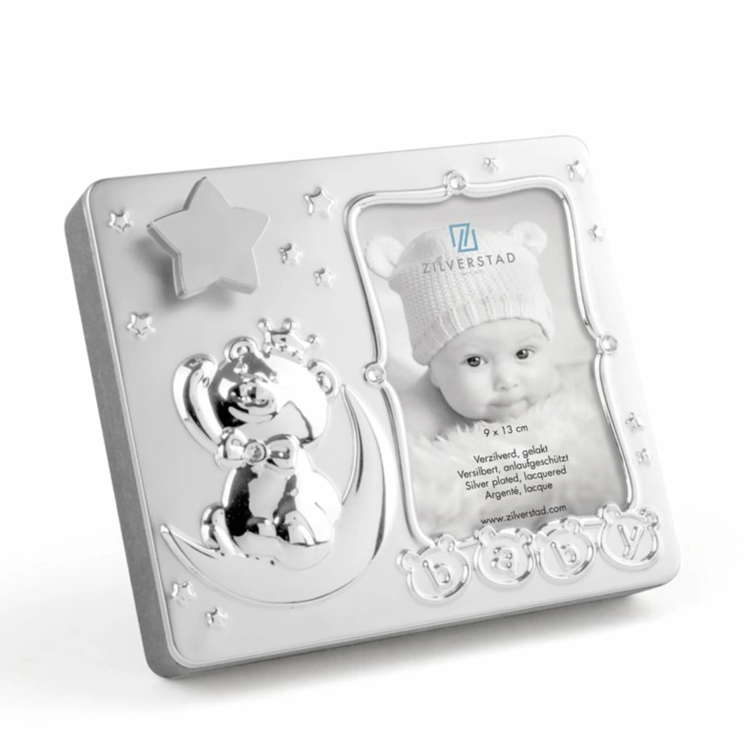 Zilverstad Ramka na zdjęcia Baby, z wieżą do zabawy, metalowa, kolor srebrny, 5,6 x 18,4 x 16 cm
