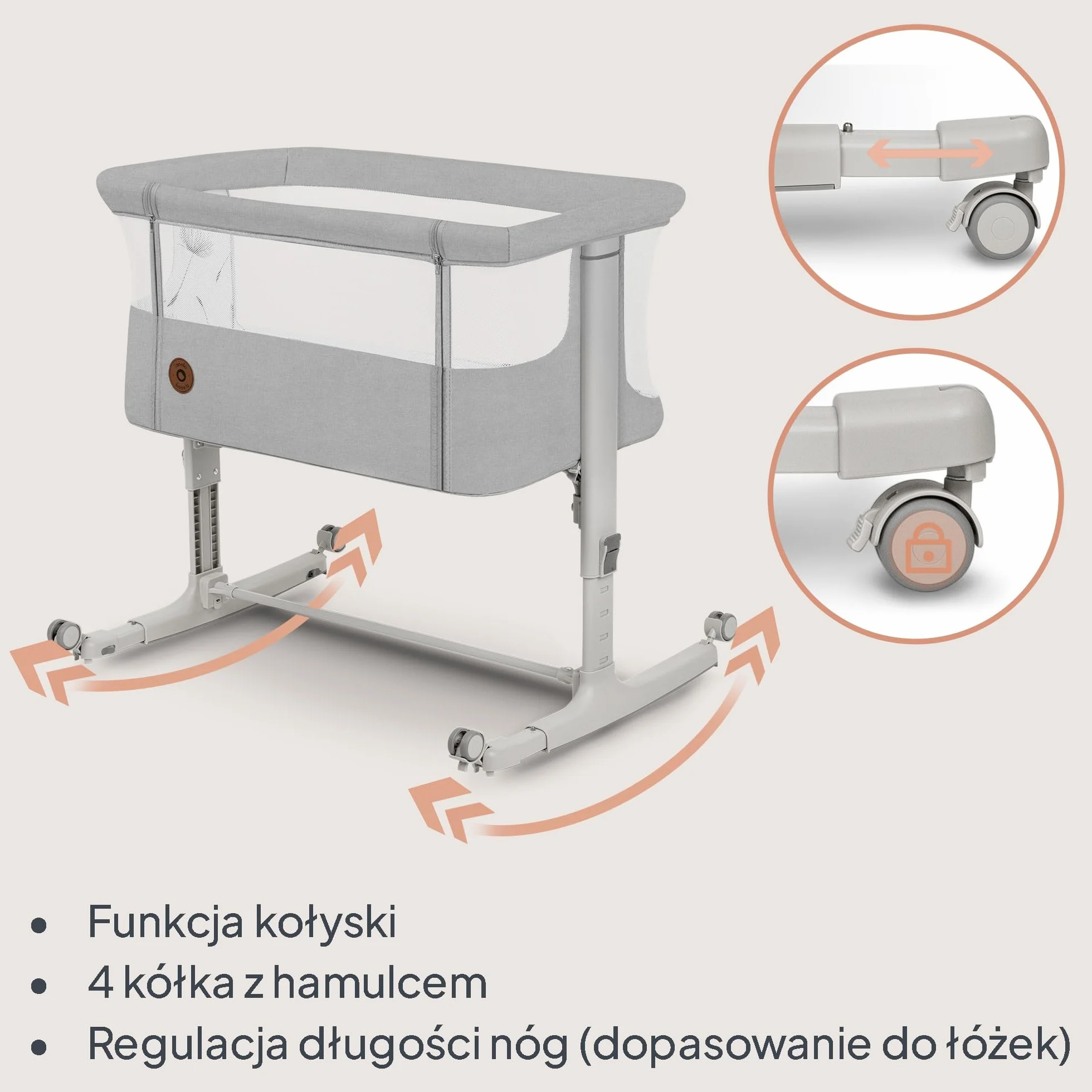 LIONELO Aurora 3 w 1 Łóżeczko Dziecięce do 9 kg, Łóżko Dostawne, Kołyska, Regulacja Wysokości oraz Kąta Nachylenia Materaca, 4 Kółka z Hamulcem Ergonomiczny Materac Torba