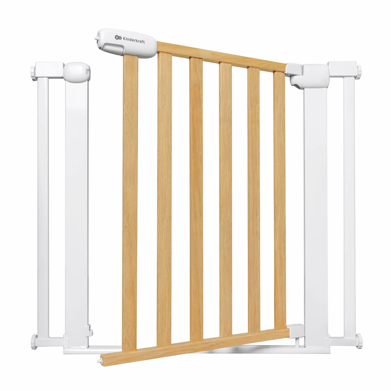 Kinderkraft LOCK&GO, Bramka Zabezpieczająca, Bramka na Schody, Dla Dzieci, otwierana 90 stopni, szeroka, regulowana, 75 do 103 cm, Mechanizm Dociskowy, Drewniana