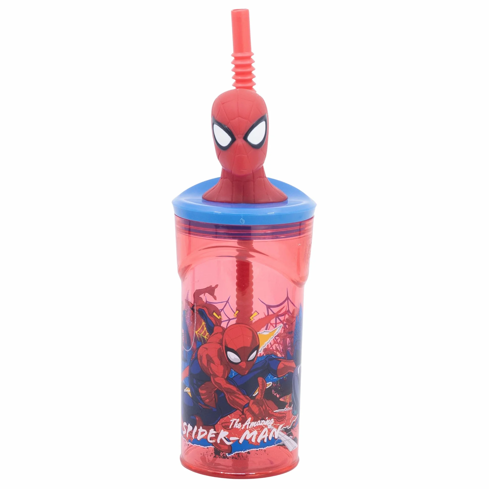 Stor Spiderman kubek dla dzieci wielokrotnego użytku ze słomką i pokrywką z figurką 3D o pojemności 360 ml