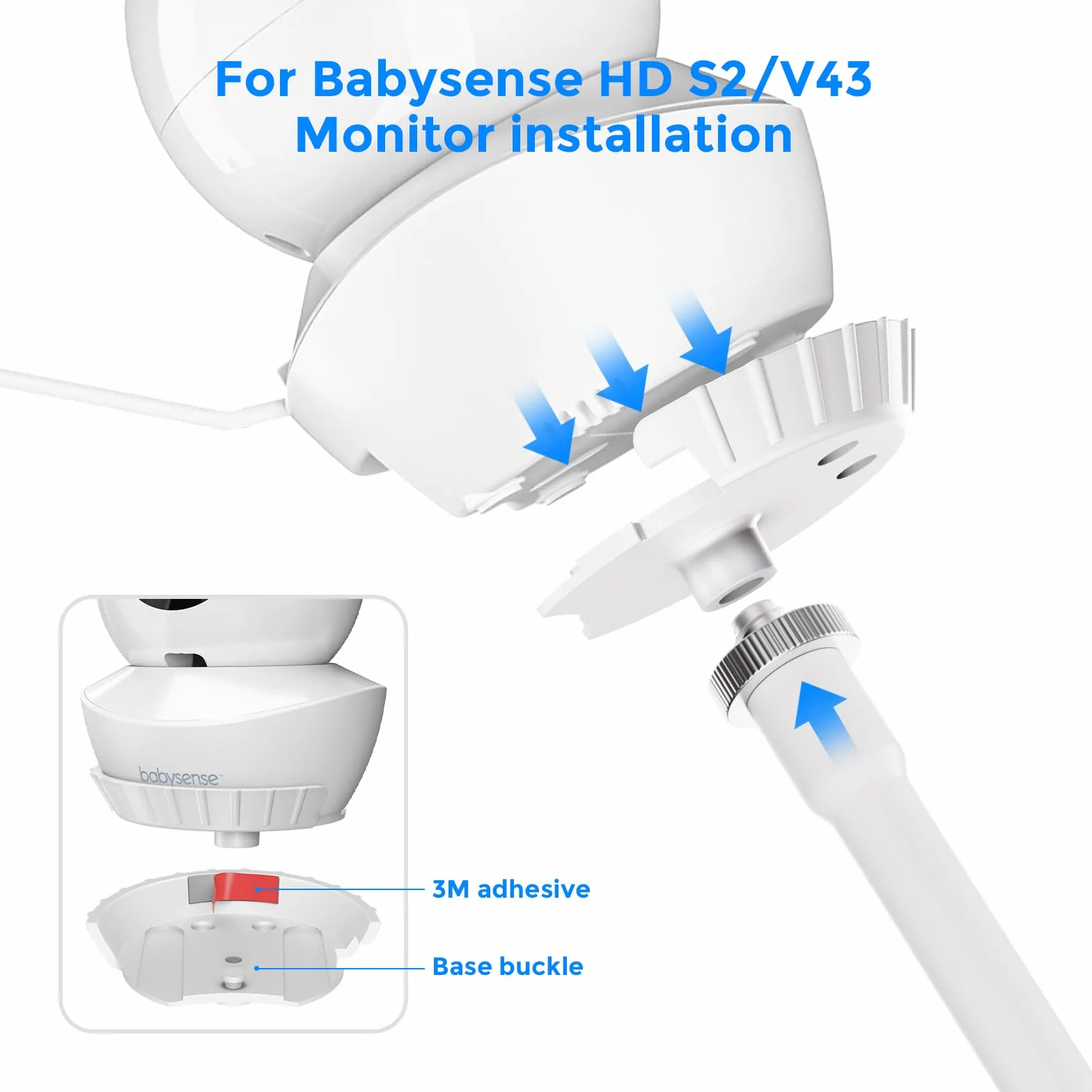 Babysense uchwyt na monitor HD S2/V43, elastyczny uchwyt do elektronicznej niani, kompatybilny z Babysense V43/S2, uchwyt na klips, elastyczny uchwyt obrotowy, nie wymaga wiercenia, uchwyt dla