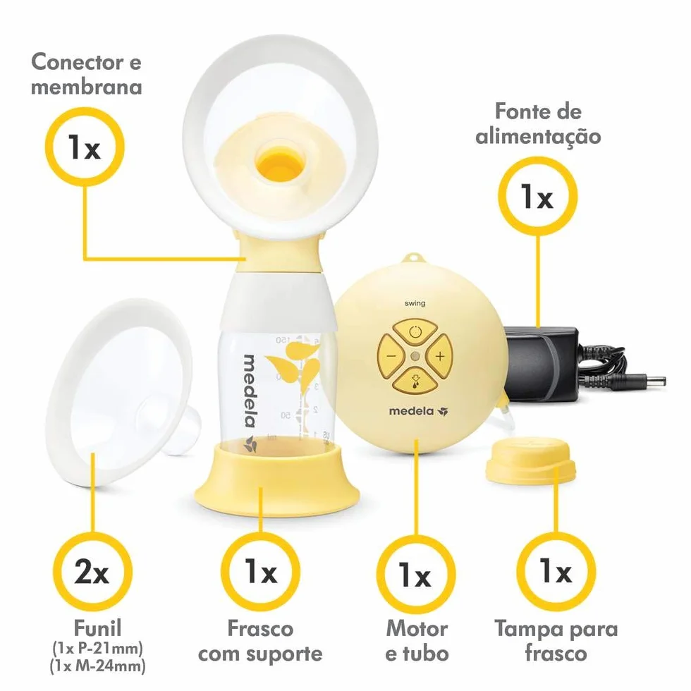 Medela Pojedynczy elektryczny laktator Swing Flex - kompaktowa konstrukcja, z lejkami PersonalFit Flex i 2-fazową technologią ekstrakcji Medeli
