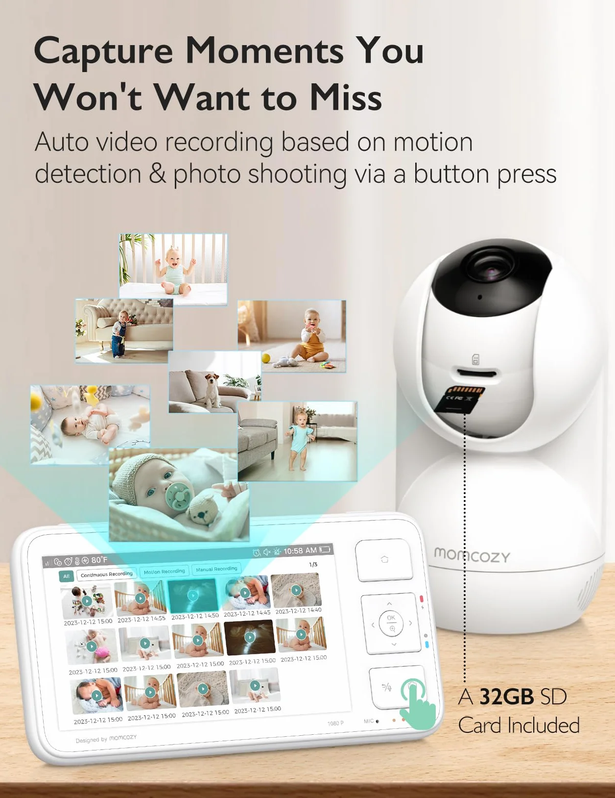 momcozy BM03 Video niania elektroniczna, 5,5 cala 1080p FHD niania z kamerą bez Wi-Fi, noktowizor na podczerwień, VOX, 2-drożne audio, zasięg 500 m, lokalne nagrywanie