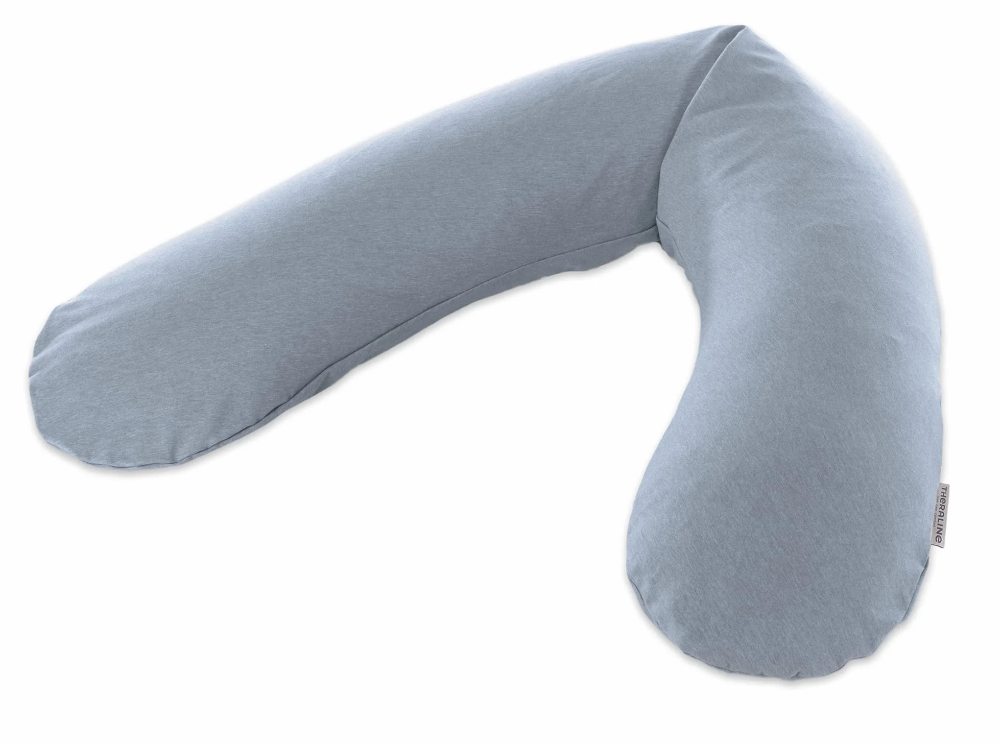 Theraline Oryginalna poduszka ciążowa i do karmienia 190 cm – poduszka dla śpiących na boku, poduszka do karmienia z perłami – w zestawie z poszewką na poduszkę do karmienia Melange niebiesko-szara