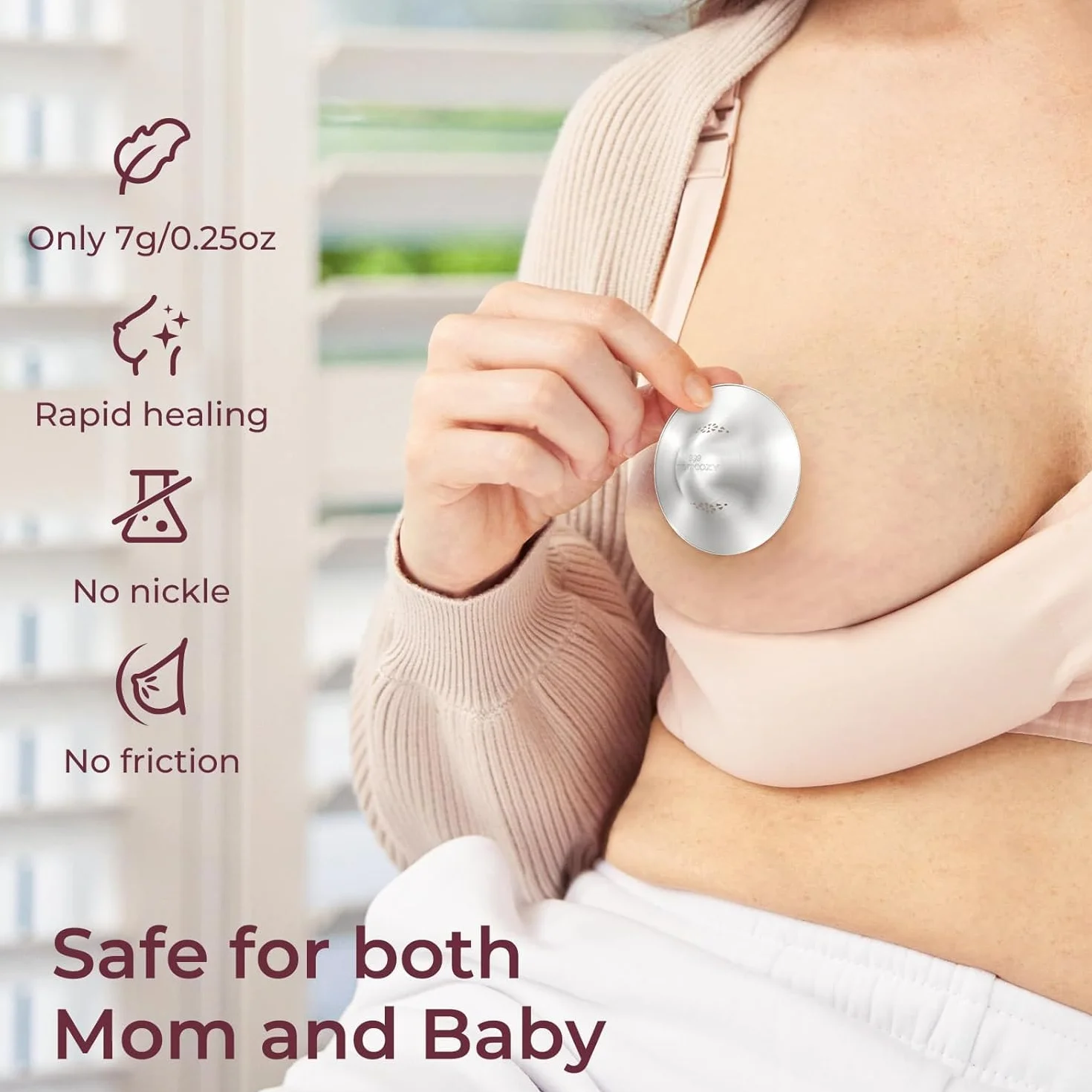 Momcozy 999 Srebrne Muszle Laktacyjne, Oryginalny Design Perforowany i Oddychający, Niezbędne Osłonki na Sutki do Karmienia Piersią, Metalowa Ochrona Sutków dla Niemowląt, Rozmiar XXL (55 mm)