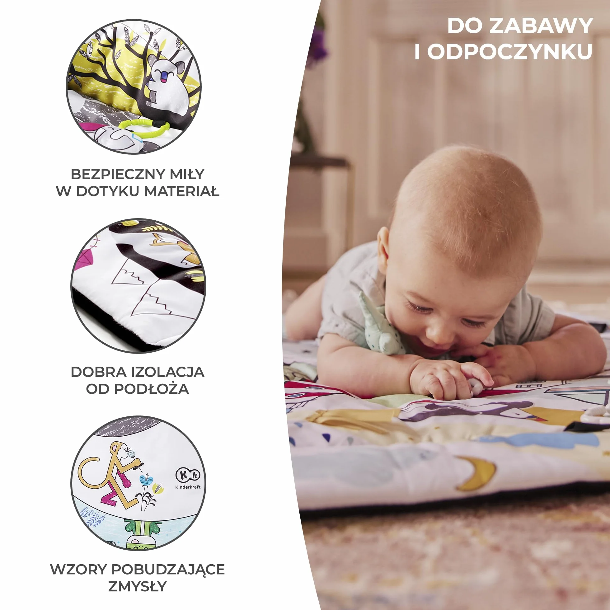 kk Kinderkraft Mata Edukacyjna SMARTPLAY, Interaktywna, Kontrastowe kolory, Funkcja suchego basenu, Regulowany pałąk z 7 zabawkami, 20 piłek, Poduszka, Wielokolorowy