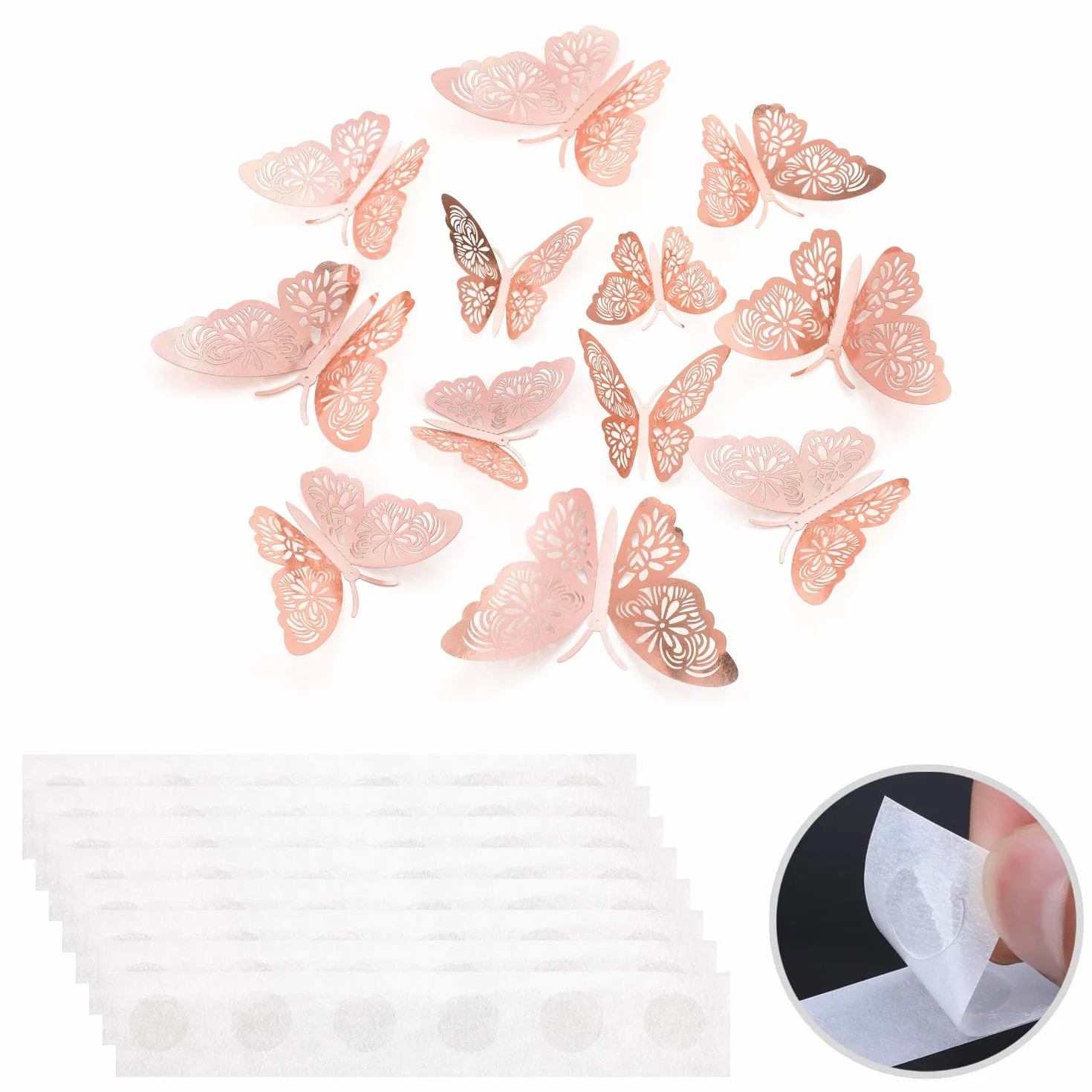 MWOOT Naklejki ścienne Motyl Dekoracja 3D, 48 sztuk Motyl Naklejki na przyjęcie urodzinowe ślub Dekoracja domu Różowy