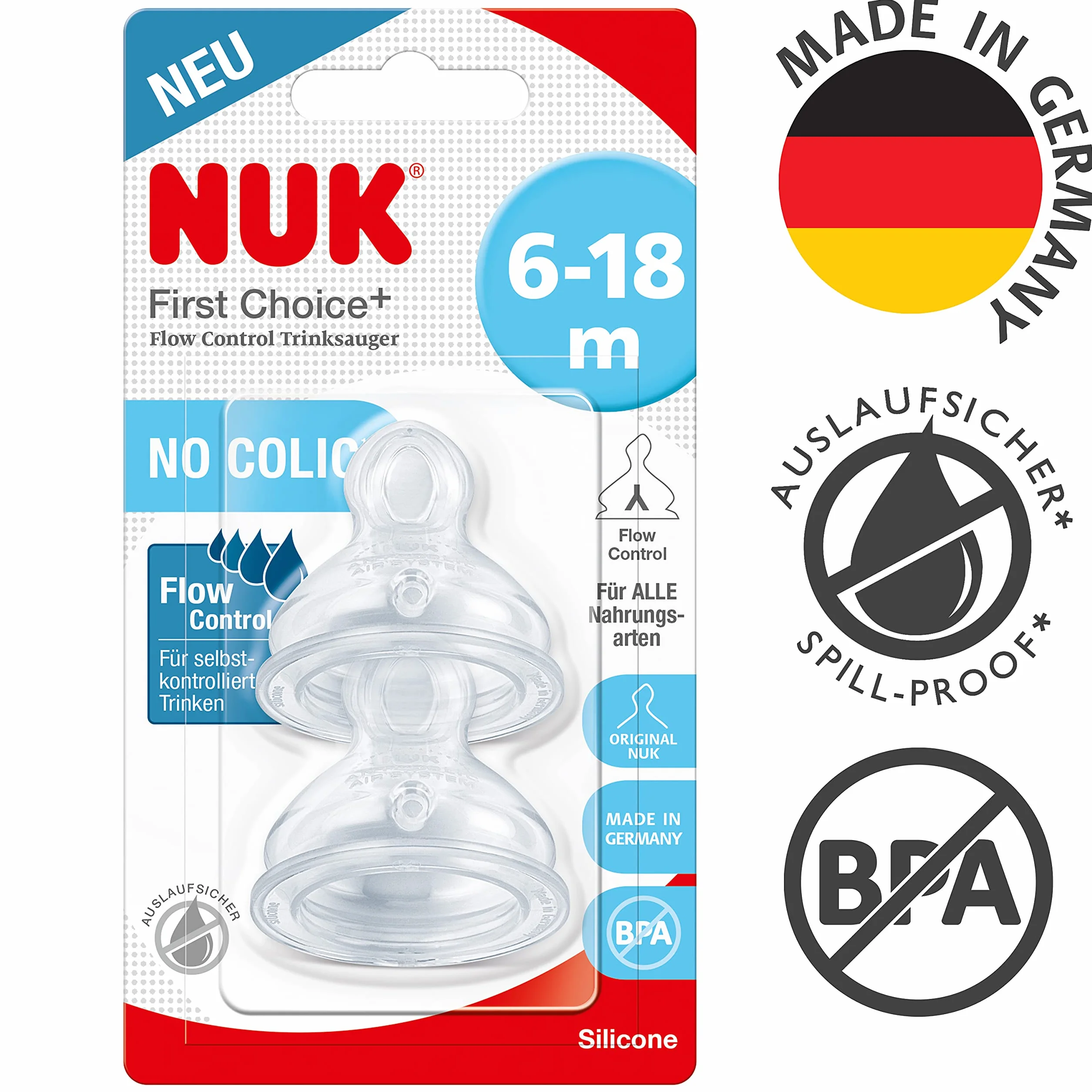 Nuk 10125030 Smoczek, Przezroczysty, 6-18 Miesięcy, 2 Sztuki