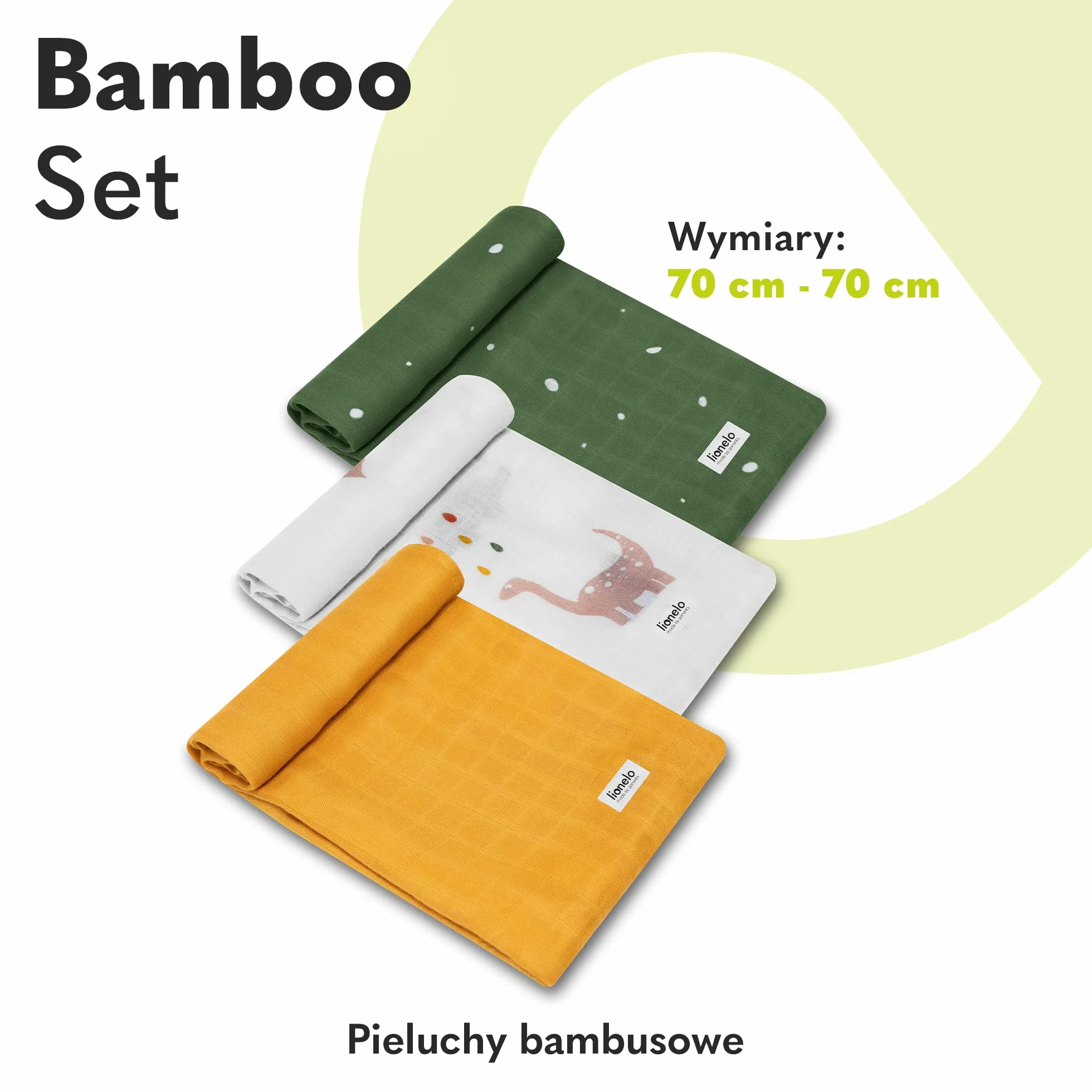 LIONELO Bamboo Set 3szt naturalne pieluszki bambusowe 70x70 od 1 dnia życia, antybakteryjne, przeciwgrzybiczne, hipoalergiczne, delikatny, miękki, kocyk, podkład do przewijania