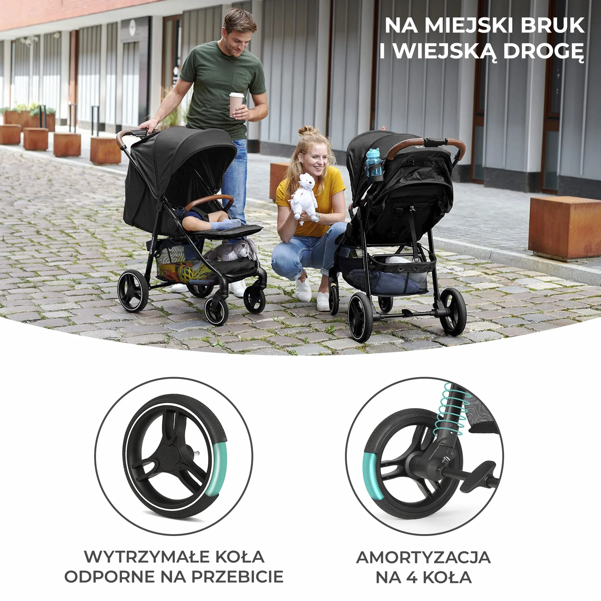 Kinderkraft GRANDE PLUS Wózek dziecięcy dla dzieci od urodzenia do 22 kg, Spacerówka, Regulowane oparcie do pozycji leżącej, Obszerne siedzisko, Składanie jedną ręką, Amortyzowane koła, Czarny