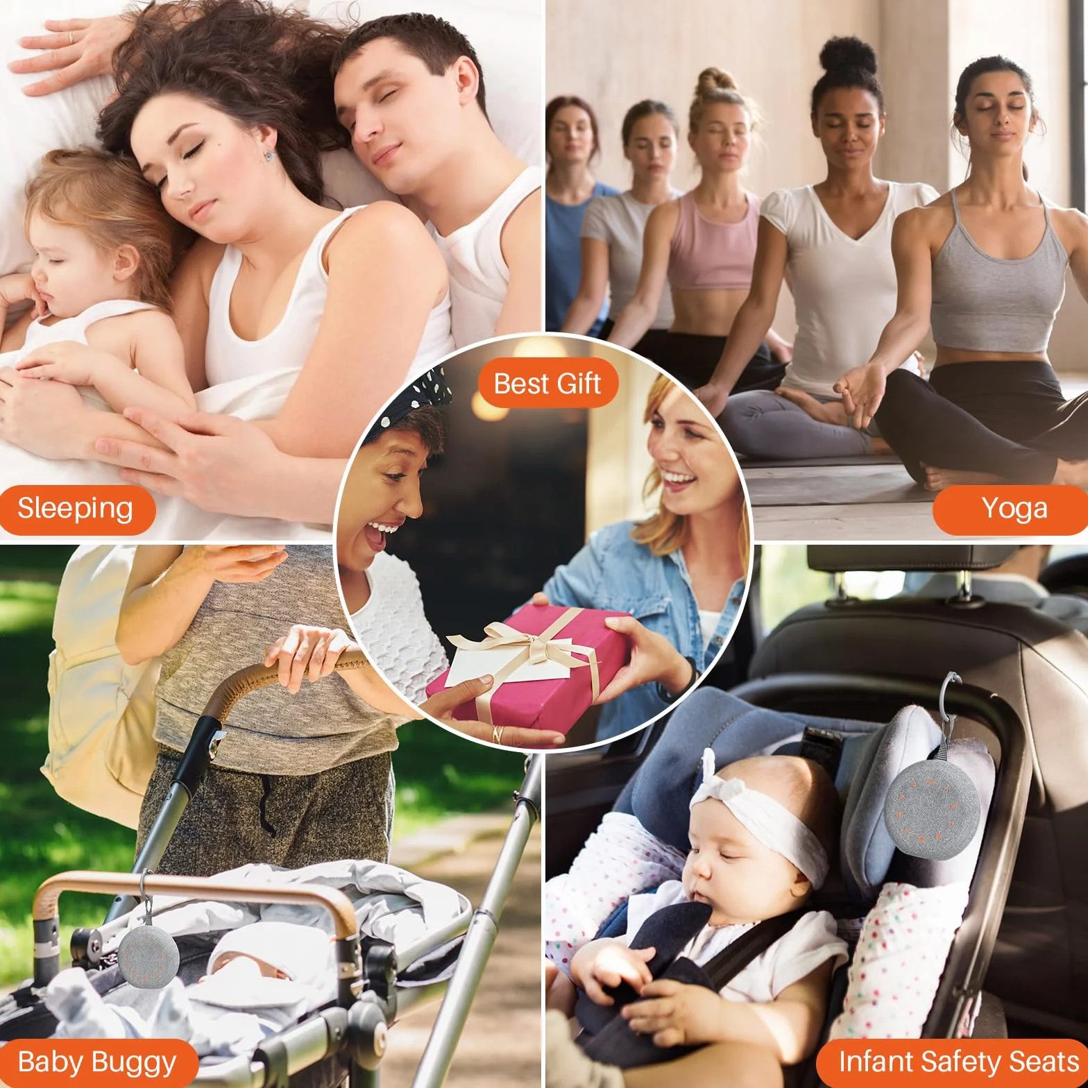 FUNYKICH White Noise Baby, przenośna maszyna z białym szumem dla niemowląt, pomoc w zasypianiu dla niemowląt z 40 muzykami (10 białych szumów) + 7 kolorowych świateł + 4 timery + wiszące pierścienie