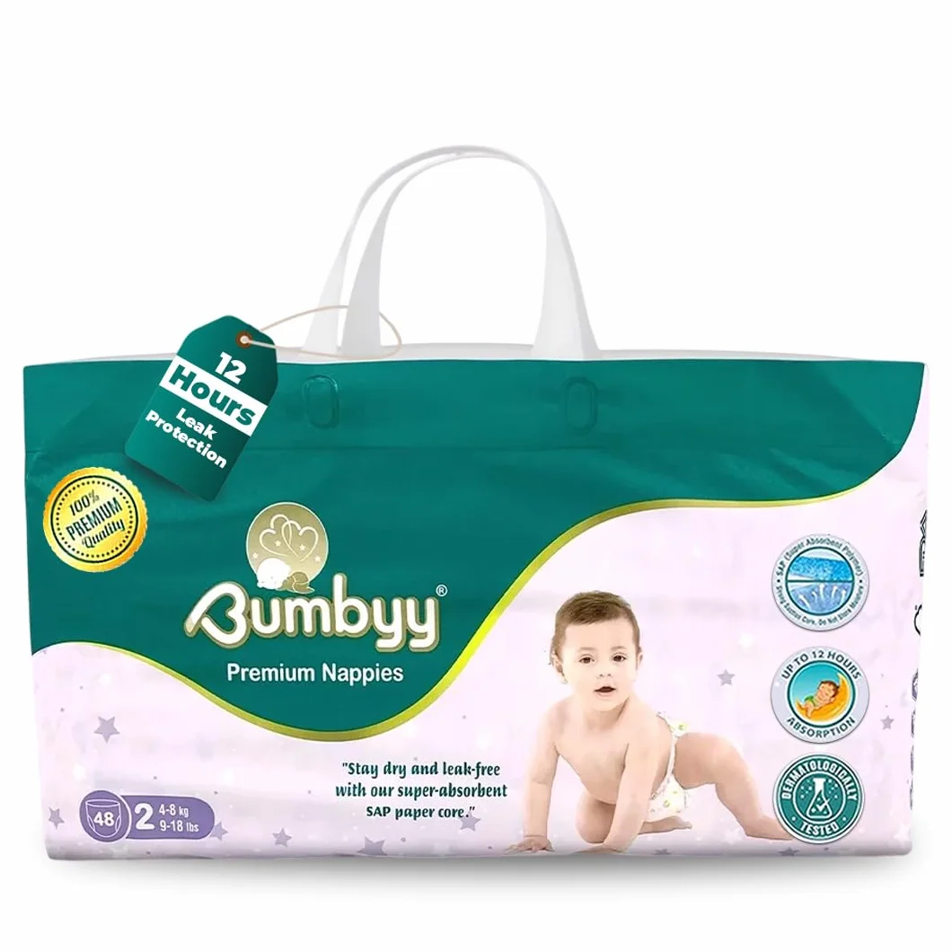 Pieluchy dla niemowląt Bumbyy - Rozmiar 2 - 48 szt. (1 opakowanie) – Ultra-chłonne, szczelne pieluchy dla wrażliwej skóry, hipoalergiczne i przetestowane dermatologiczne, miękkie, cienkie, suche przez