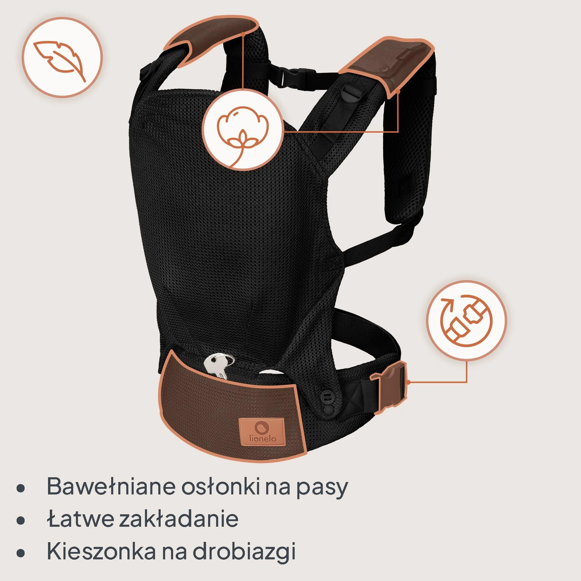 LIONELO Nosidło Ergonomiczne Dla Niemowląt Margareet Air od 4 miesiąca do 20 kg, 3 Pozycje, Oddychający Materiał, Odczepiany Kaptur, Podwójne Zabezpieczenie