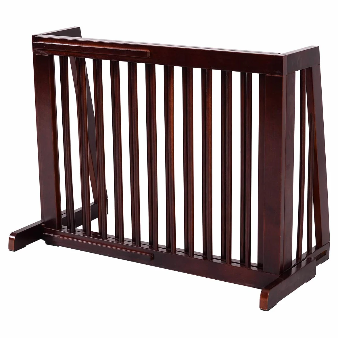 COSTWAY Barierka ochronna dla psów, drewniana kratka ochronna na drzwi, wolnostojąca kratka ochronna dla psów, 71-203 cm, regulowana, brązowa