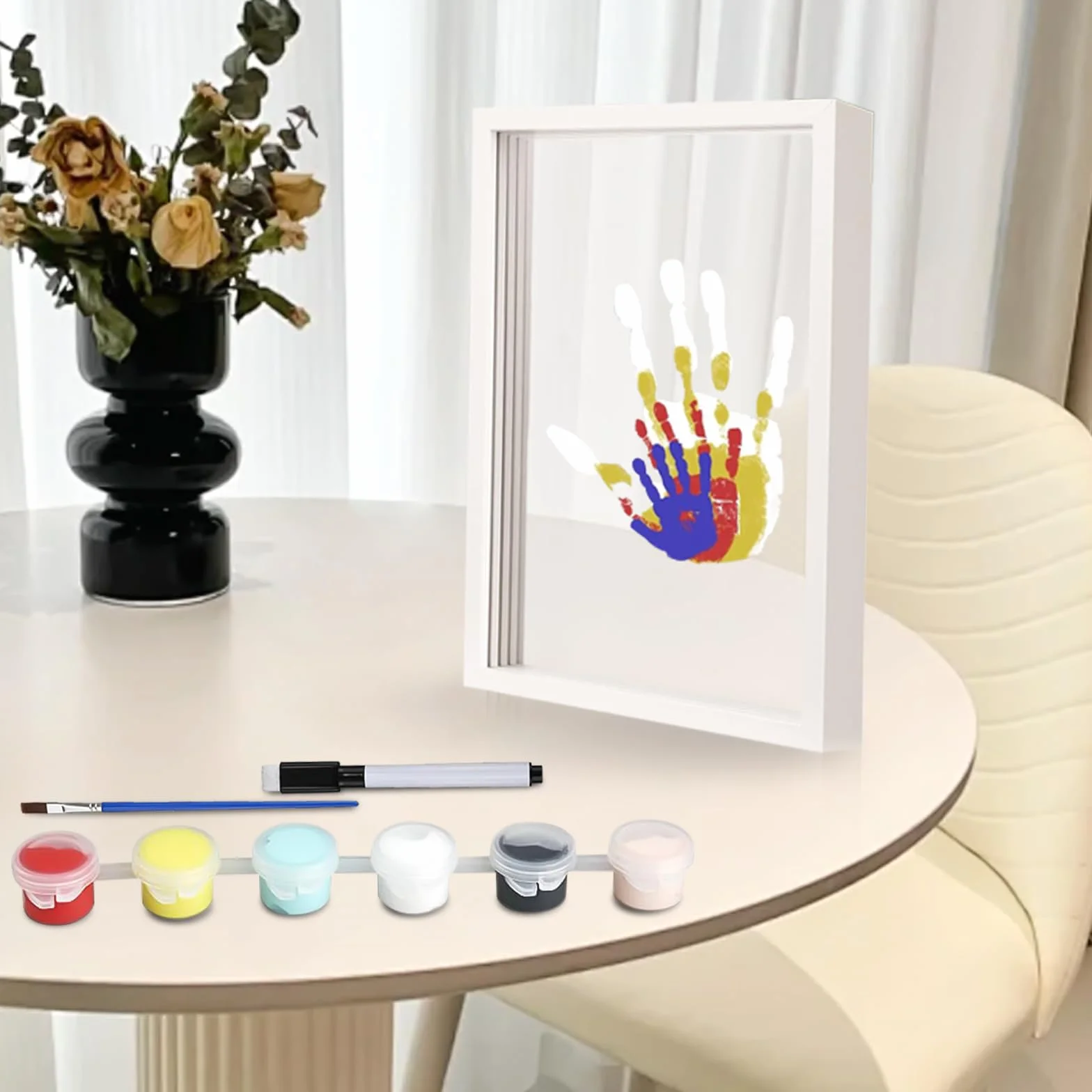 Rodzinny zestaw do odciski dłoni, zestaw ramek na zdjęcia dla niemowląt, ramka na zdjęcia Clear Family, wielokolorowa, "zrób to sam", do majsterkowania, z drewna (6 kolorów)