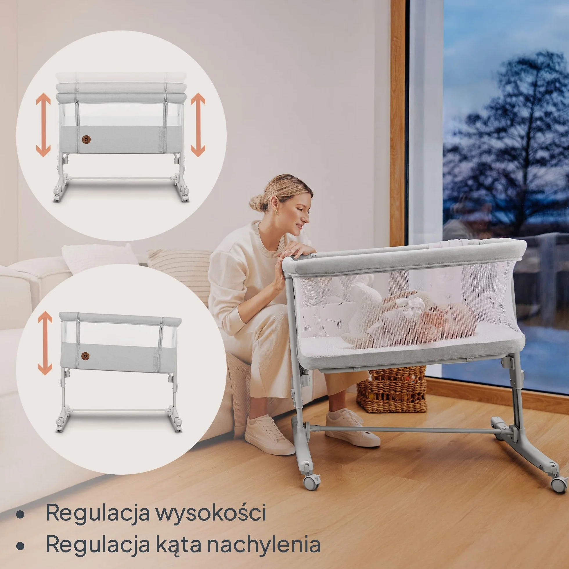 LIONELO Aurora 3 w 1 Łóżeczko Dziecięce do 9 kg, Łóżko Dostawne, Kołyska, Regulacja Wysokości oraz Kąta Nachylenia Materaca, 4 Kółka z Hamulcem Ergonomiczny Materac Torba